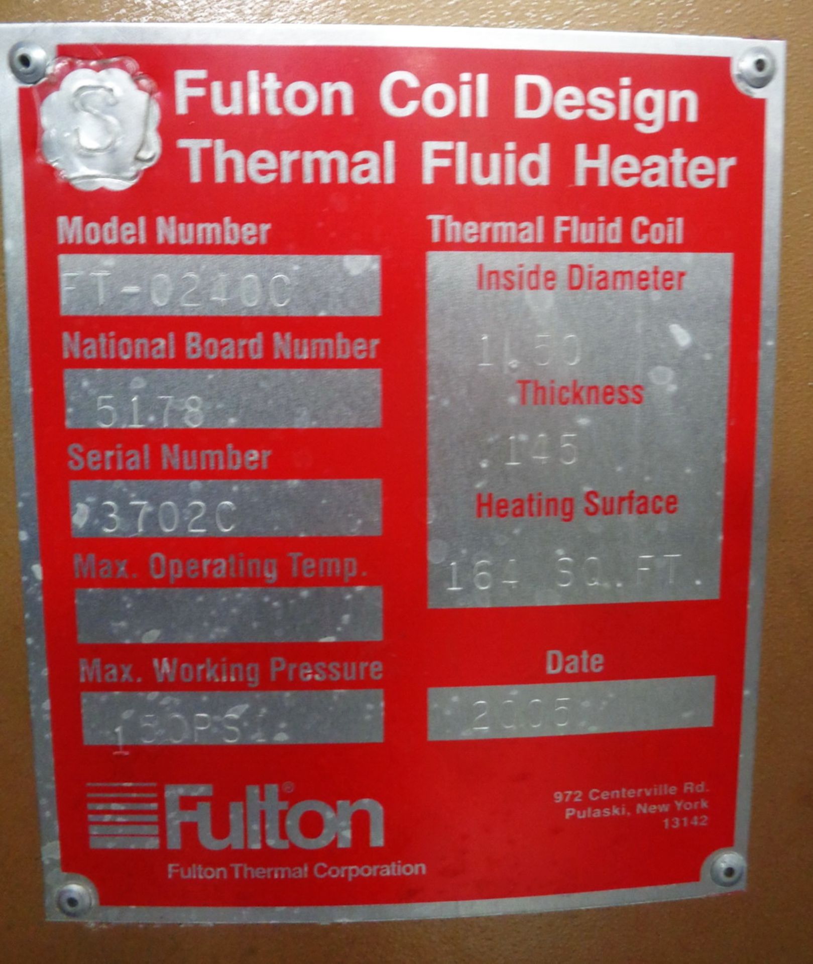 Fulton Thermal Fluid Hot Oil Heater , Model FT-0240C, S/N 37020 - Image 3 of 10