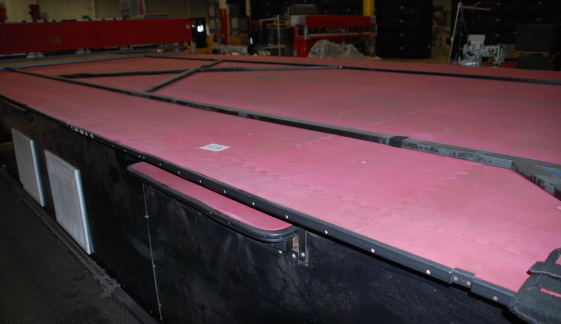 Assembly Table 24' long x 13' wide, has laser target above and pneumatic clamp