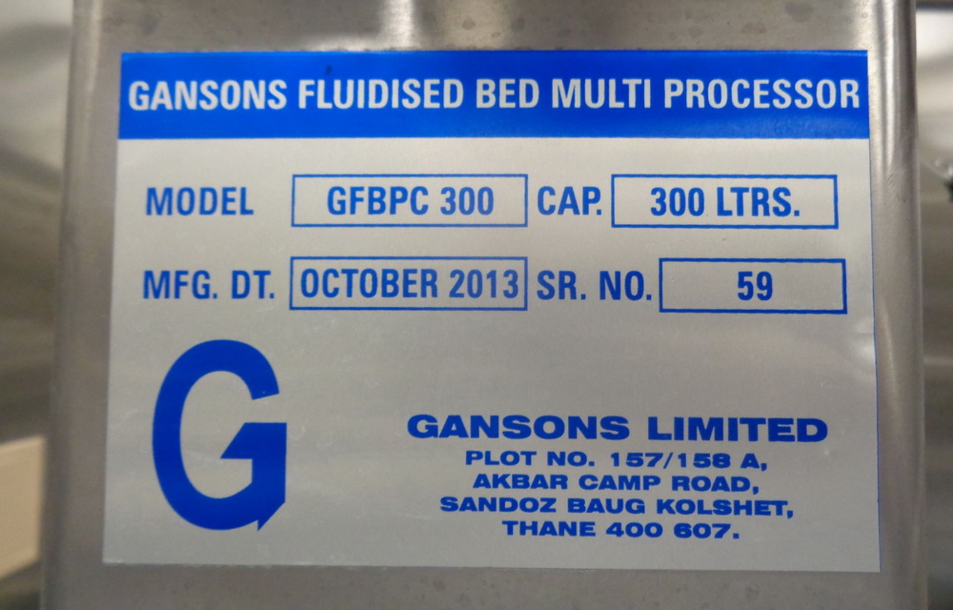 Gansons 300 Liter Fluid Bed Dryer, Model GFBPC300, S/N 59, new 2013 - Image 5 of 25