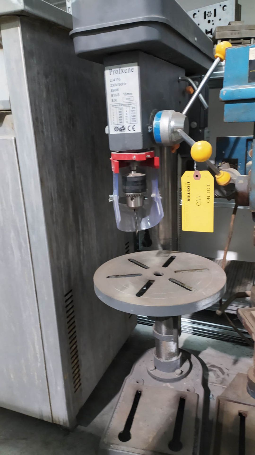 PROFIXENE MDL. ZJ4116 DRILL PRESS; PEDESTAL; 50HZ; 230V; 550 WATT; B 16/3; 210-220 RPM; 29 CM