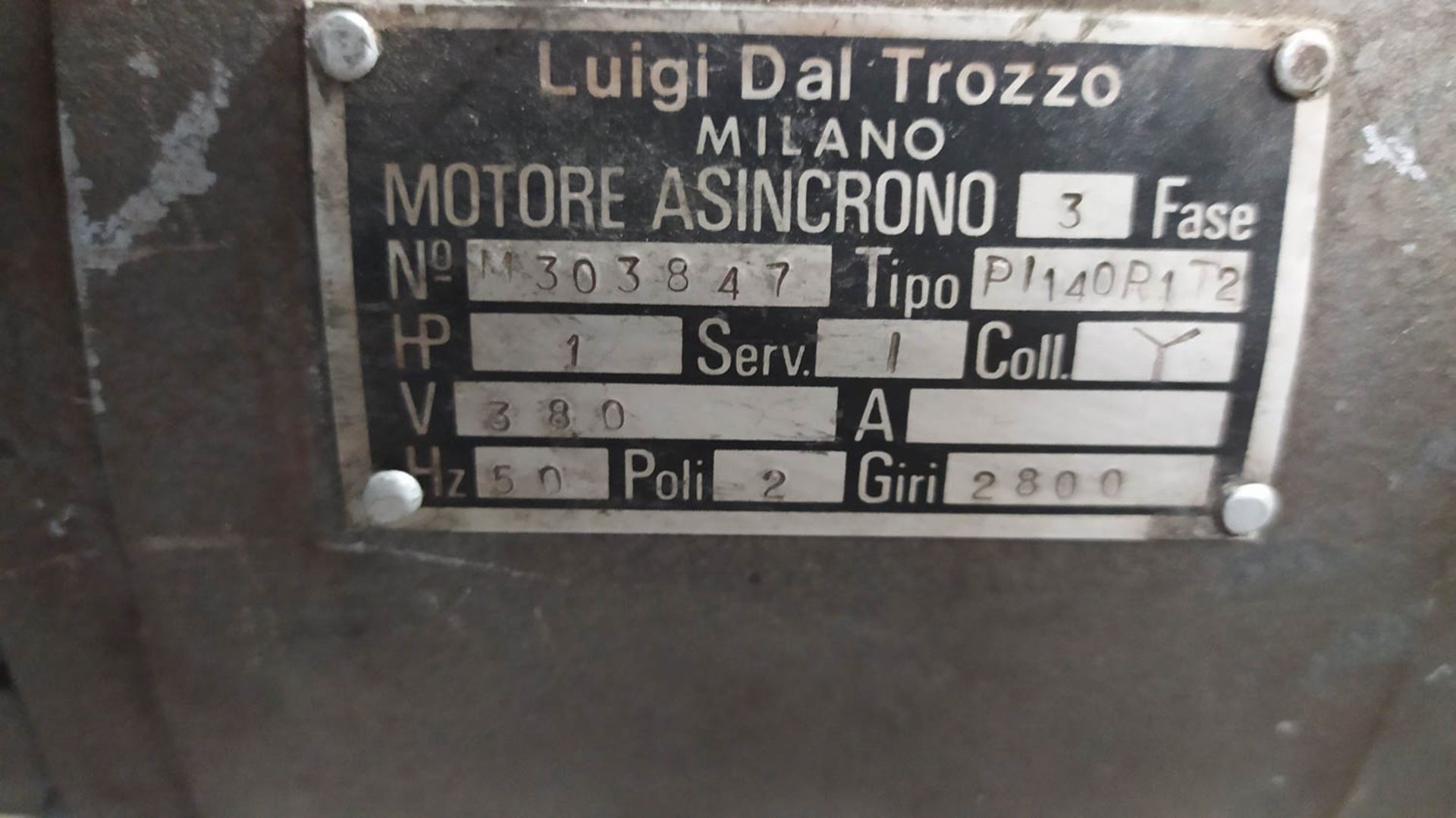 LUIGI DAL TROZZO MDL. MOTORE ASINCRONO SCHLIFF MOTOR; 1.5HORSEPOWER; SINGLE-END [A#21][LOCATED IN - Image 2 of 2