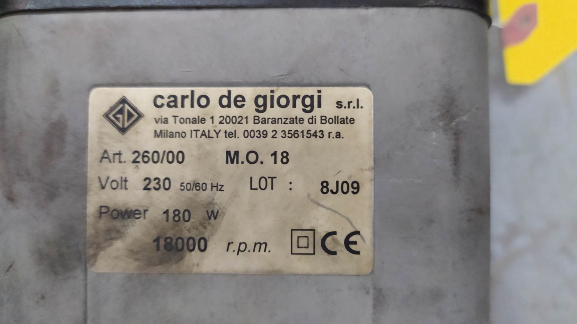 CARLO DI GIORGI MDL. 260/00 DRILLING MOTOR; 230V; 50/60 HZ, 180 W, 18000, S/N: 8J09 [A#355][ - Image 2 of 2