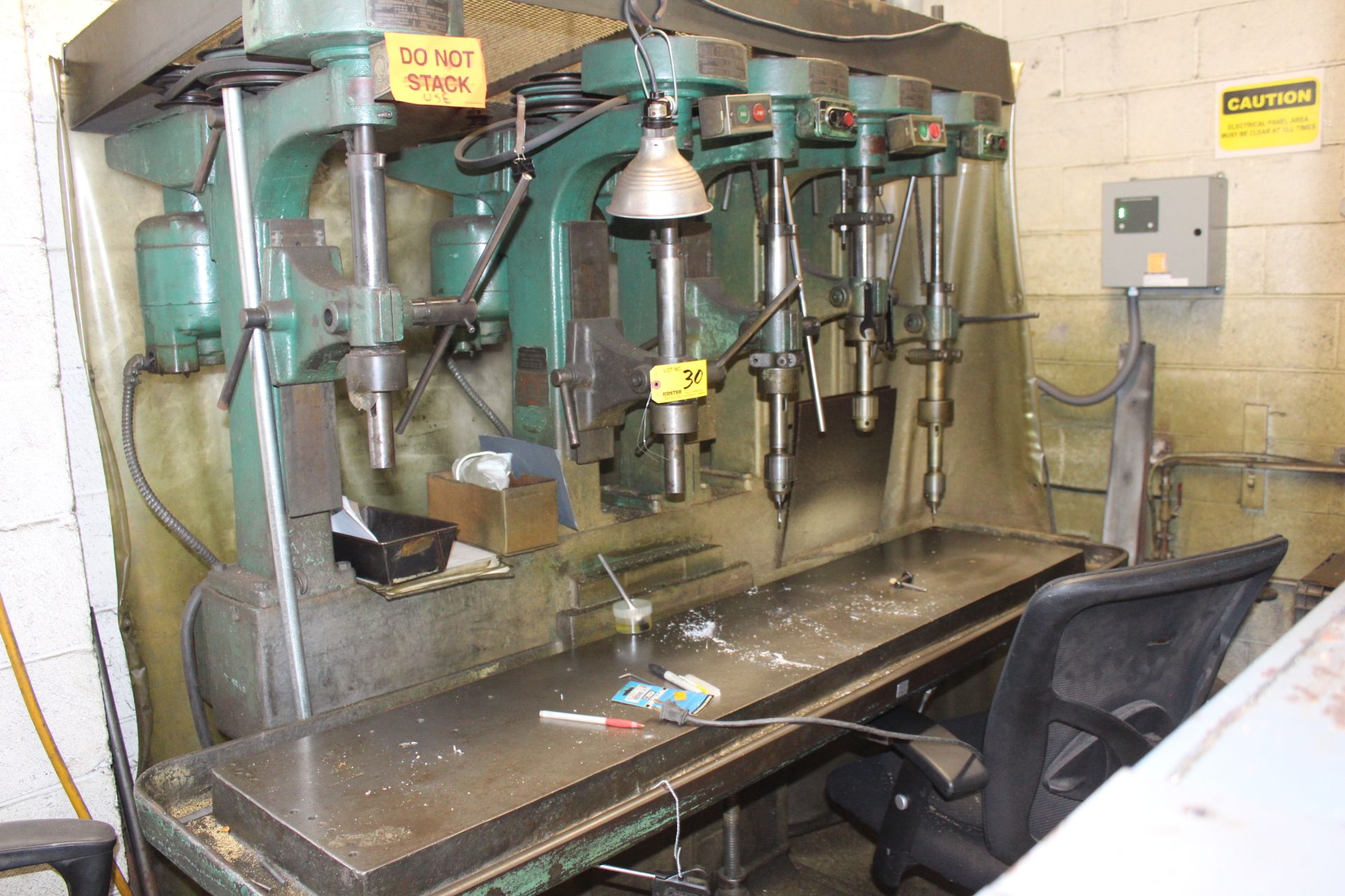 ALLEN 15" 5-SPINDLE DRILL PRESS, S/N: NA, 14" X 66-1/2" ADJUSTABLE HEIGHT TABLE