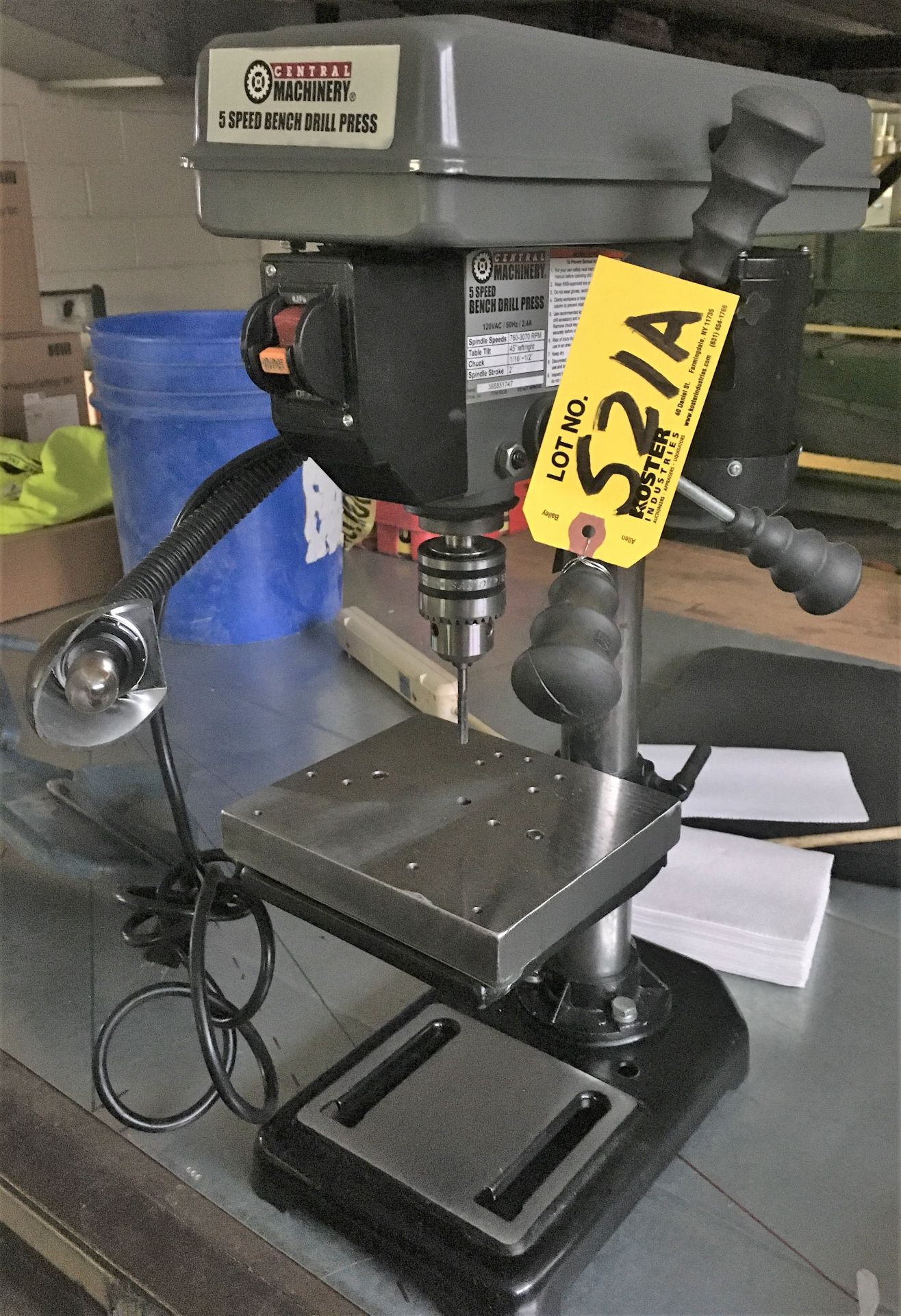 CENTRAL MACHINERY 5-SPEED 8" BENCH TOP DRILL PRESS, 760-3070 RPM, 2" SPINDLE STROKE, S/N: 366851747