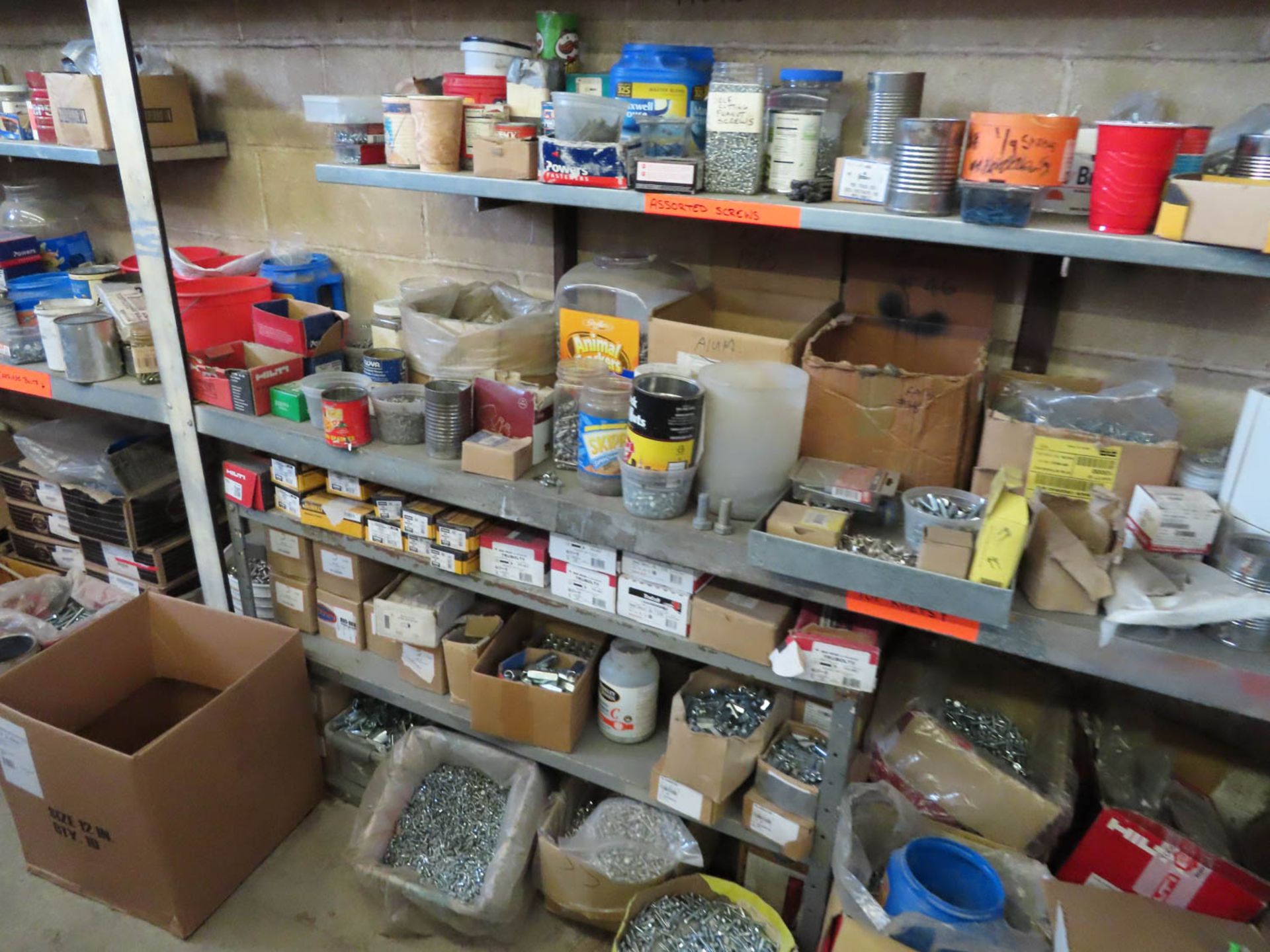 CONTENTS OF STOCK AREA: SCREWS, NUTS, BOLTS, SHELVES, CLAMPS, SEALANTS, ETC. (NO CAGE) - Image 2 of 5