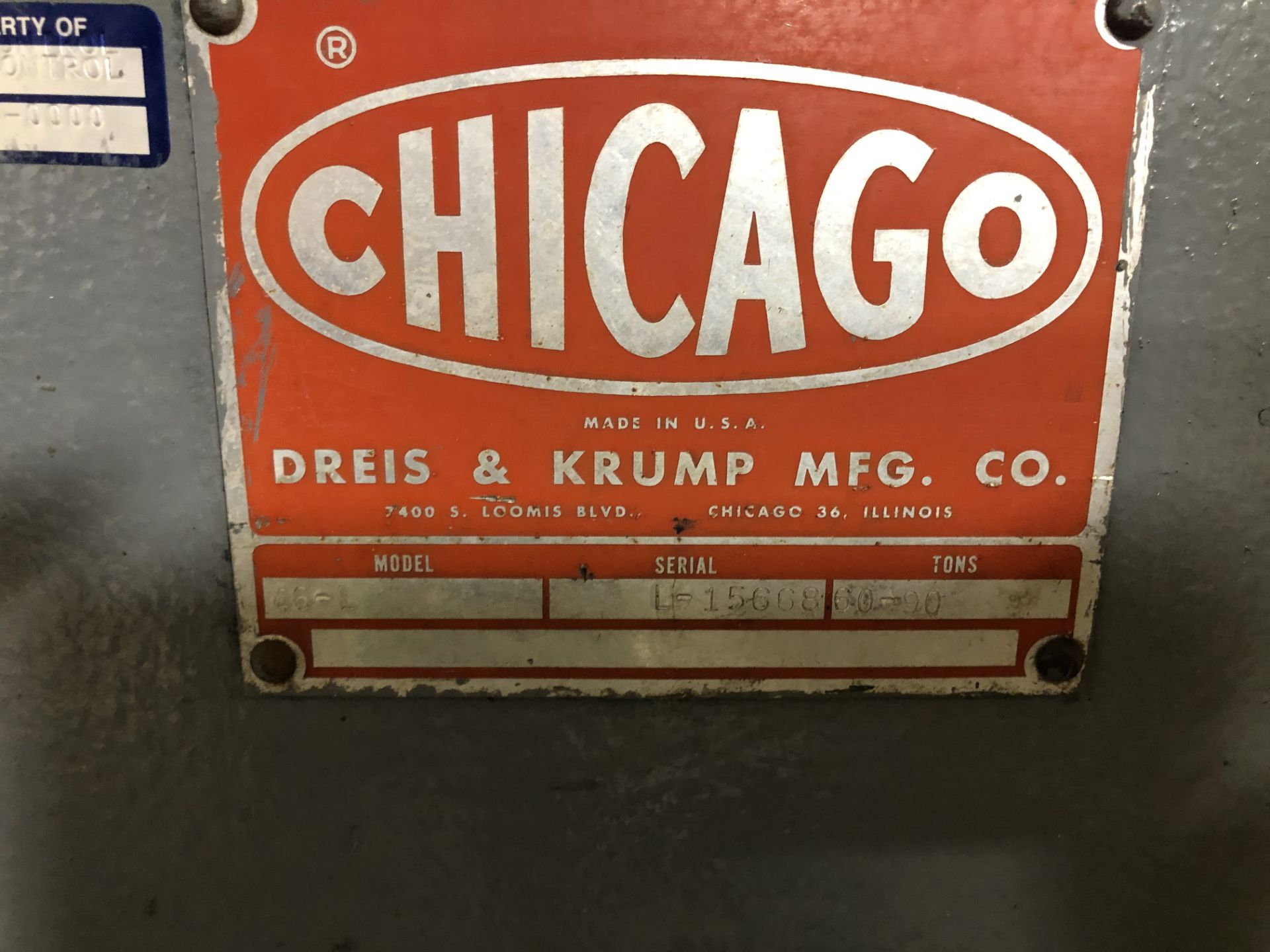 CHICAGO DREIS & KRUMP MODEL 46L 6' PRESS BRAKE, 60 - 90 TON CAPACITY, FOOT PEDAL CONTROL, 54" - Image 7 of 8