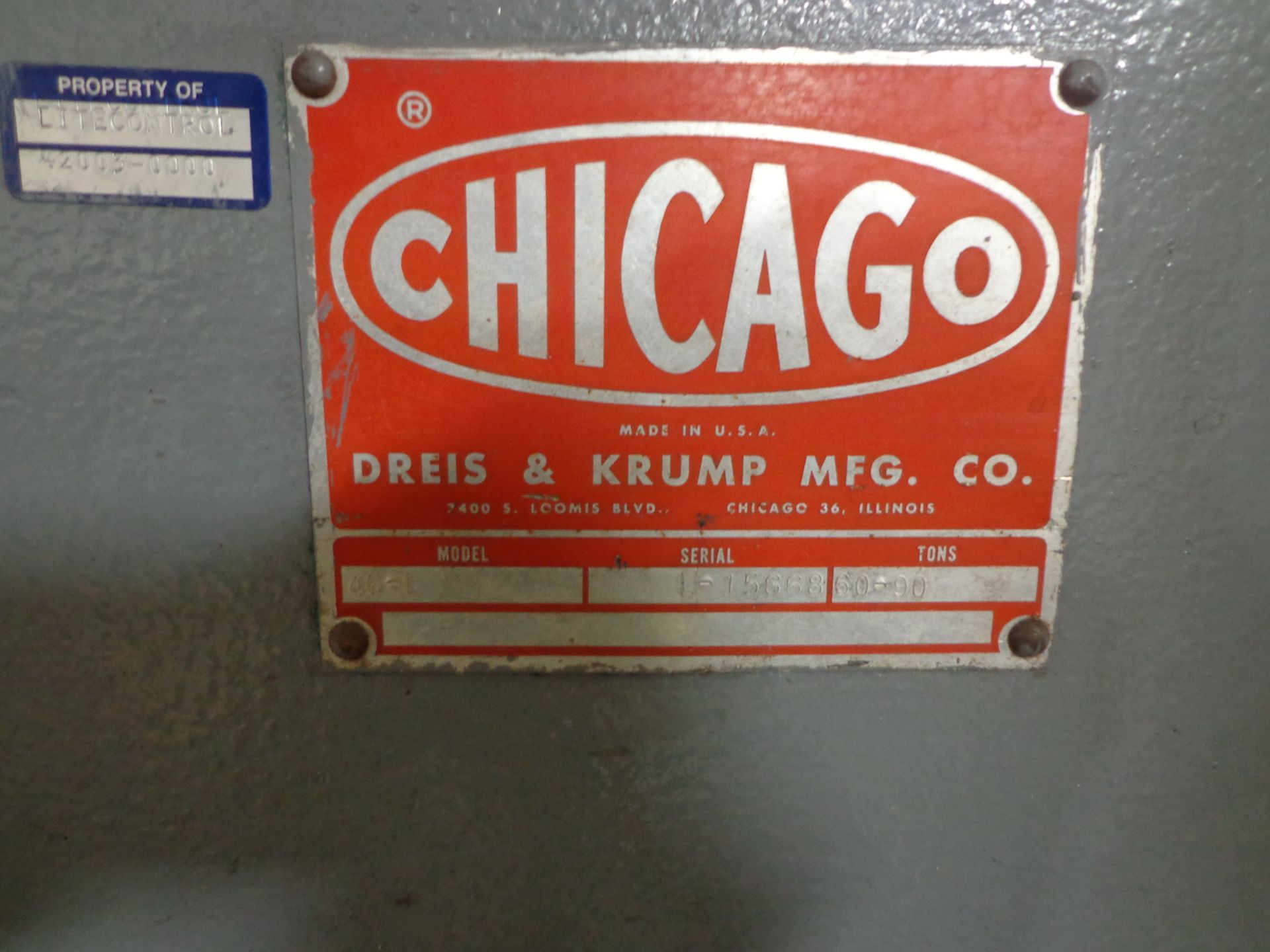 CHICAGO DREIS & KRUMP MODEL 46L 6' PRESS BRAKE, 60 - 90 TON CAPACITY, FOOT PEDAL CONTROL, 54" - Image 6 of 8