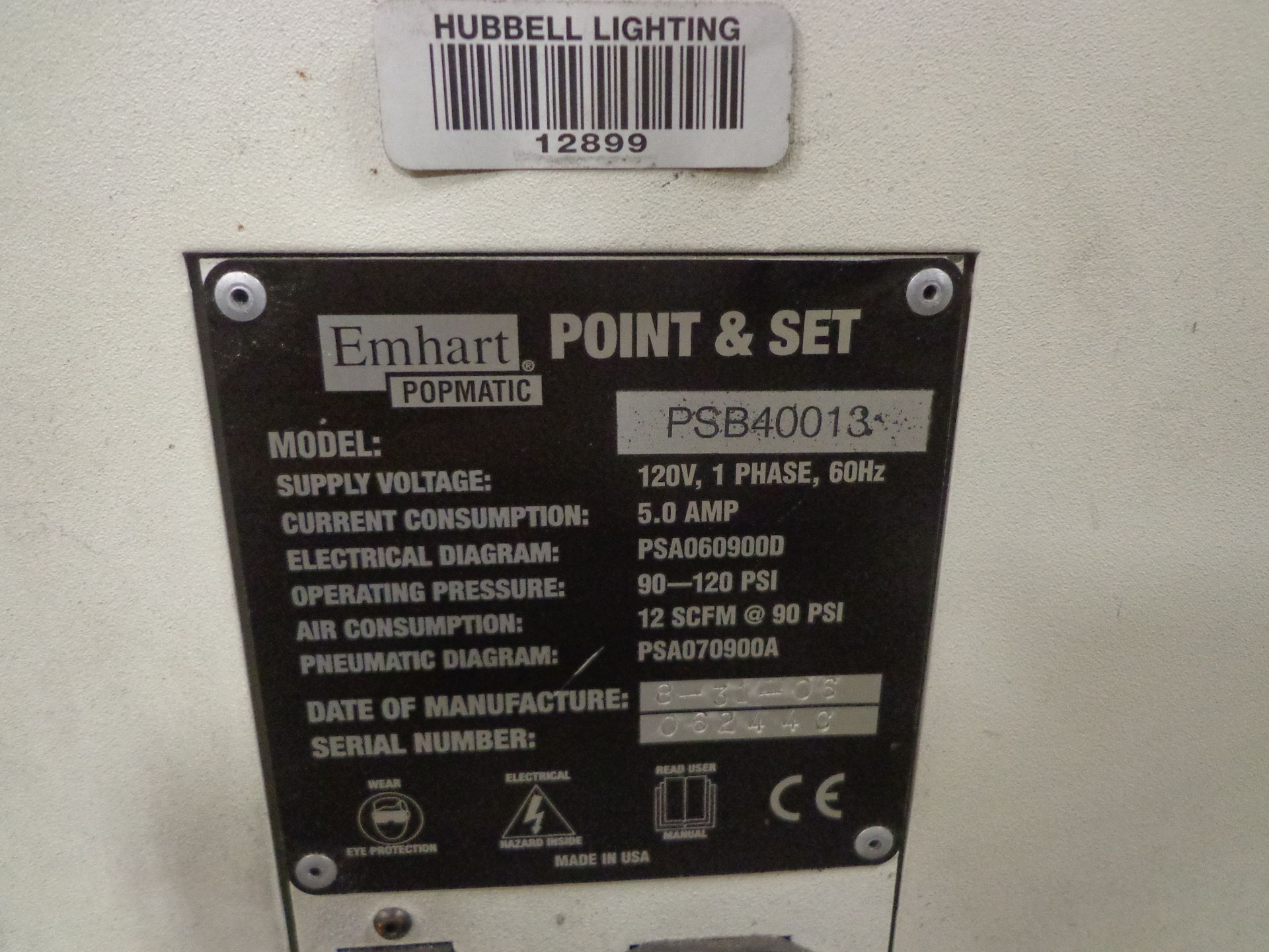 EMHART TECHNOLOGY MODEL PSB40013 PORTABLE RIVET MACHINE, S/N: 06244C (2006) - Image 4 of 4