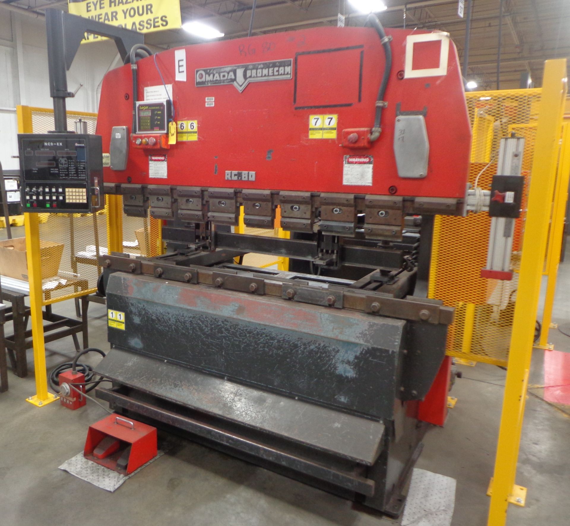 AMADA MODEL RG80S 78" PRESS BRAKE, AMADA NC9-EX CONTROL, 80-TON CAPACITY, LASER PRESS BRAKE GUARD,