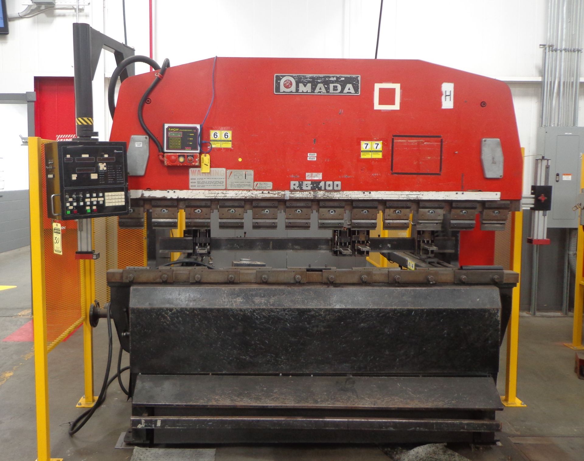 AMADA MODEL RG100S 8' PRESS BRAKE, AMADA CONTROL, 100-TON CAPACITY, LASER PRESS BRAKE GUARD, S/N: