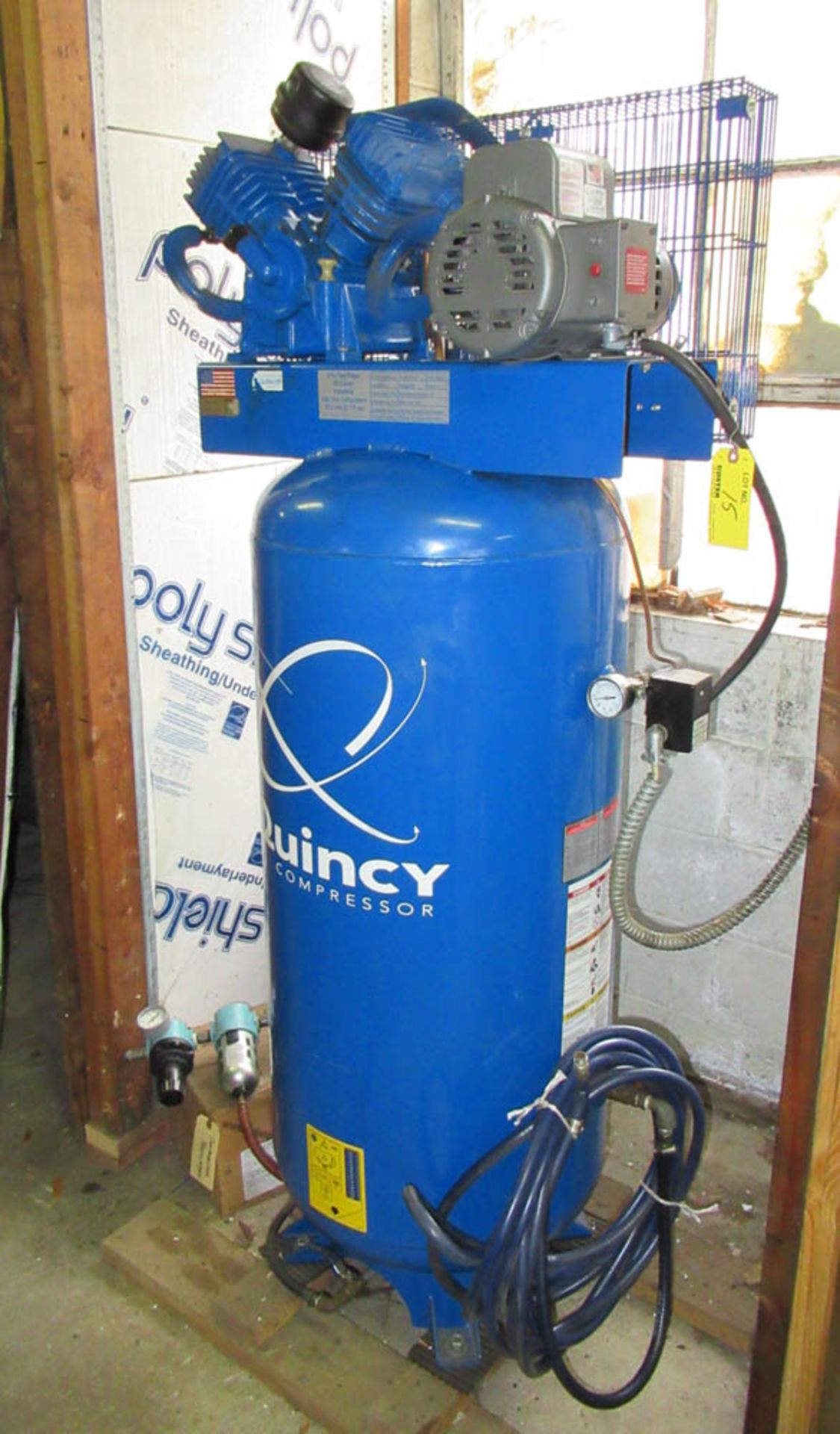 QUINCY MDL. QT-54 5HP VERTICAL TANK MOUNTED AIR COMPRESSOR, 60 GALLON TANK, 175 PSI, S/N: