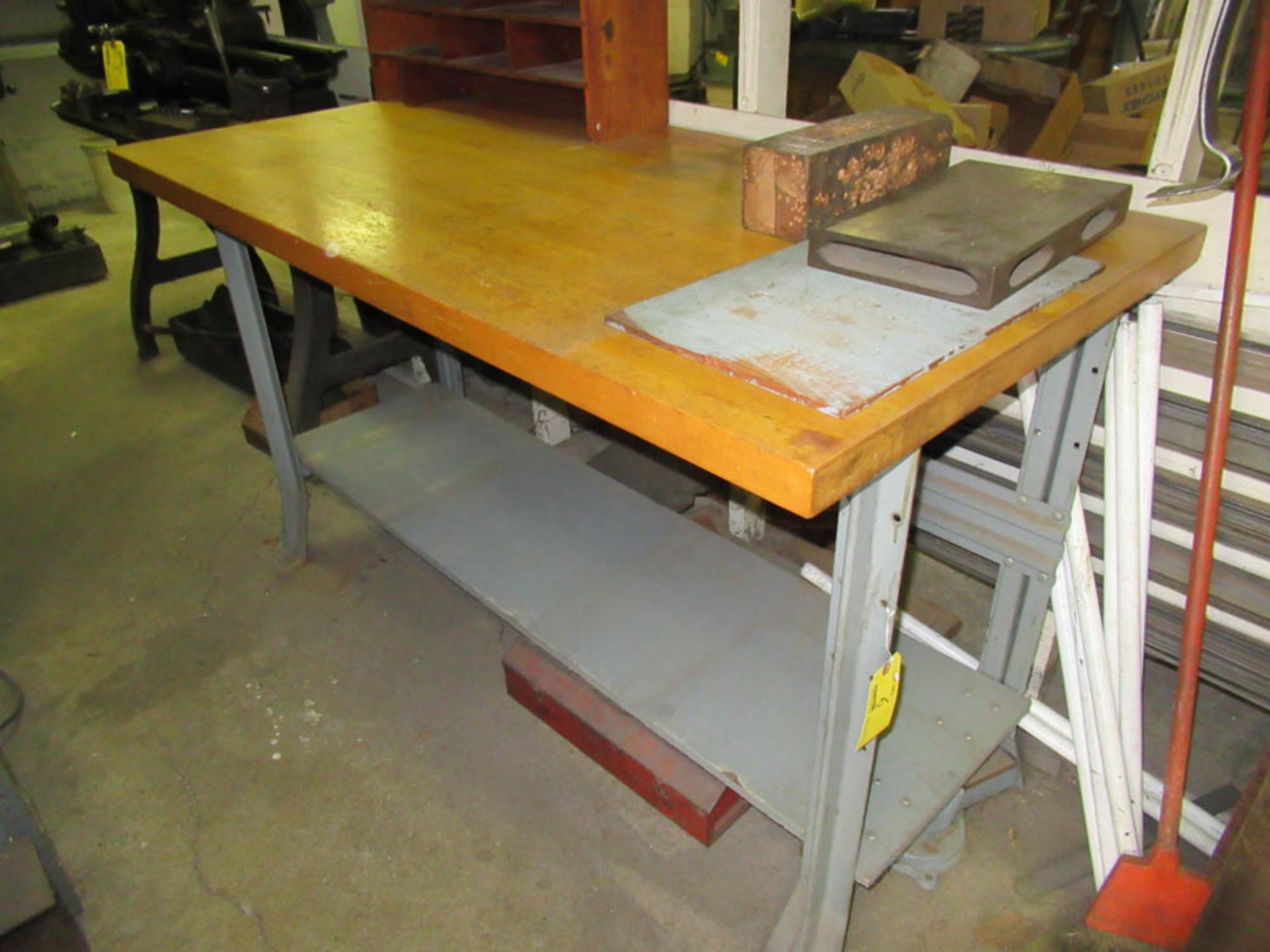 30" X 60" WOOD TOP TABLE, STEEL LEGS