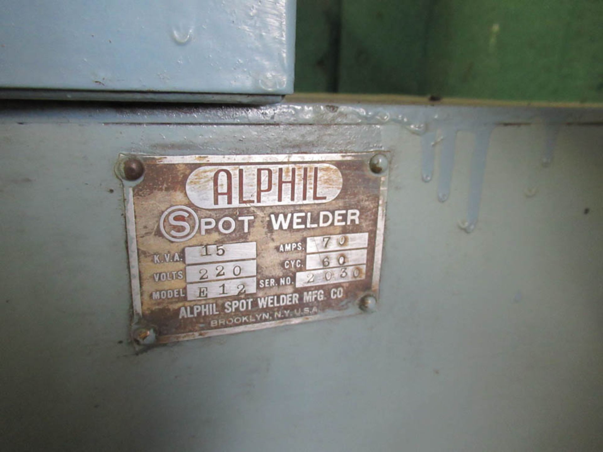 15KVA ALPHIL MDL. E12 PNEUMATIC SPOT WELDER, SQUEEZE, WELD, HOLD TIMERS, 12" THROAT, S/N: 2030 - Image 3 of 3