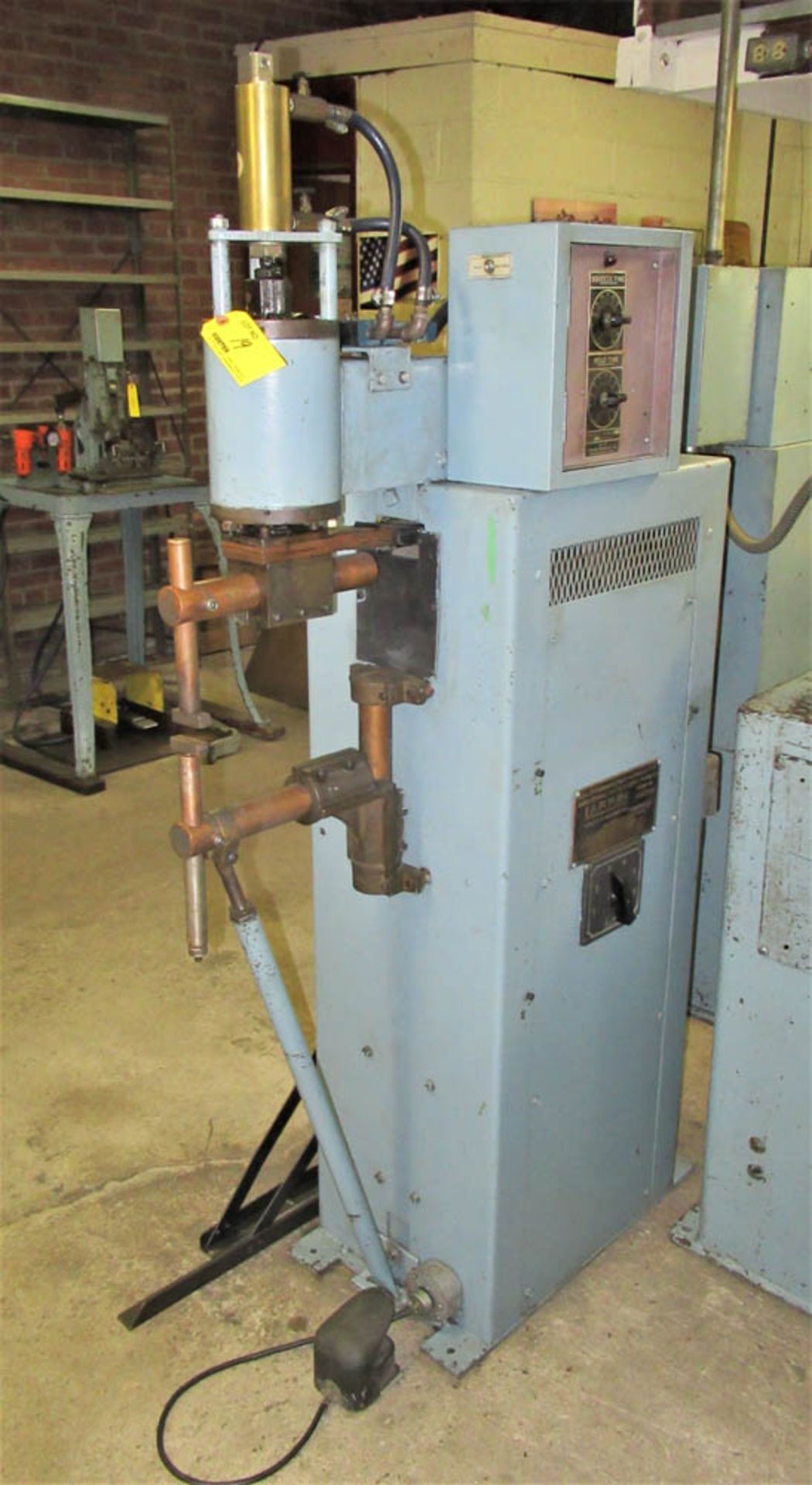 30KVA LARKIN MDL. PNEUMATIC SPOT WELDER, SQUEEZE AND WELD TIMERS, 12" THROAT, S/N: 3052212