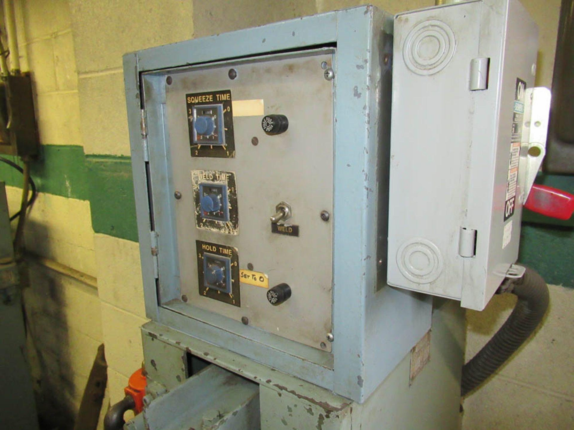 15KVA ALPHIL MDL. E12 PNEUMATIC SPOT WELDER, SQUEEZE, WELD, HOLD TIMERS, 12" THROAT, S/N: 2030 - Image 2 of 3