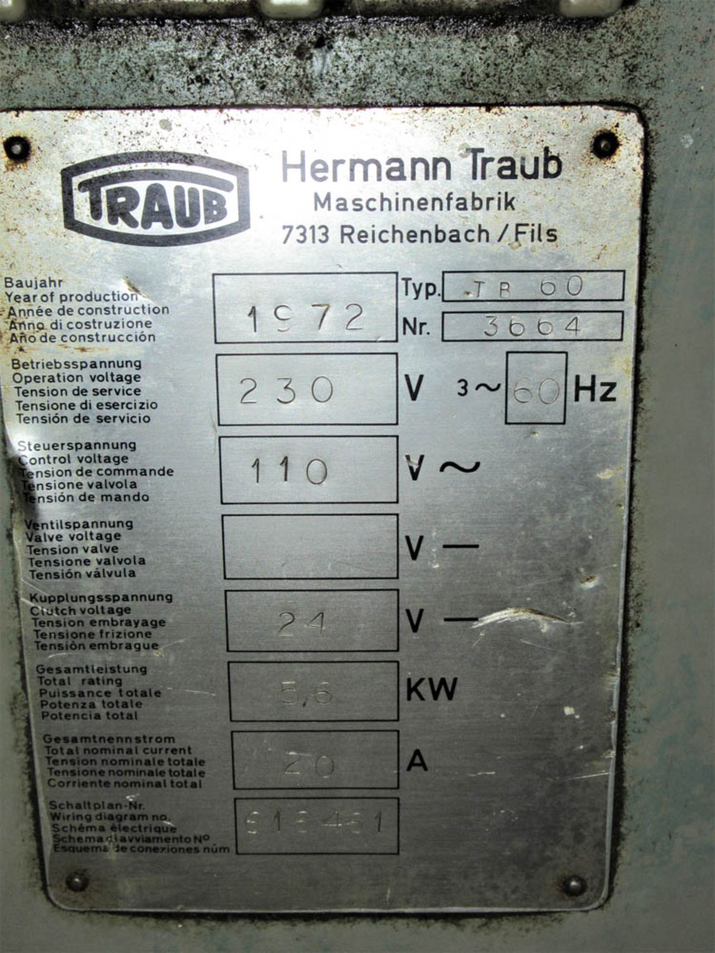 TRAUB TB60 SINGLE SPINDLE SWISS SCREW MACHINE, CUT-OFFS, BAR FEED, S/N: 3664 [LOCATED IN COPIAGUE, - Image 3 of 6