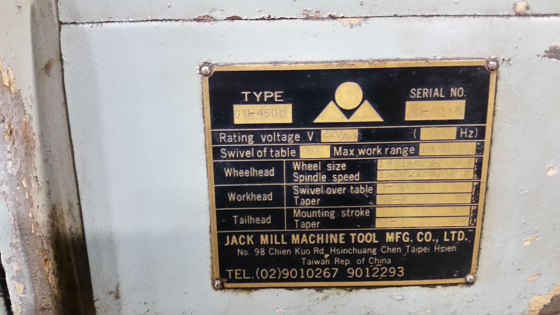 JACK MILL MACHINE TOOL MFG. CO., LTD MODEL GU-450M CYLINDRICAL GRINDER - Image 6 of 7