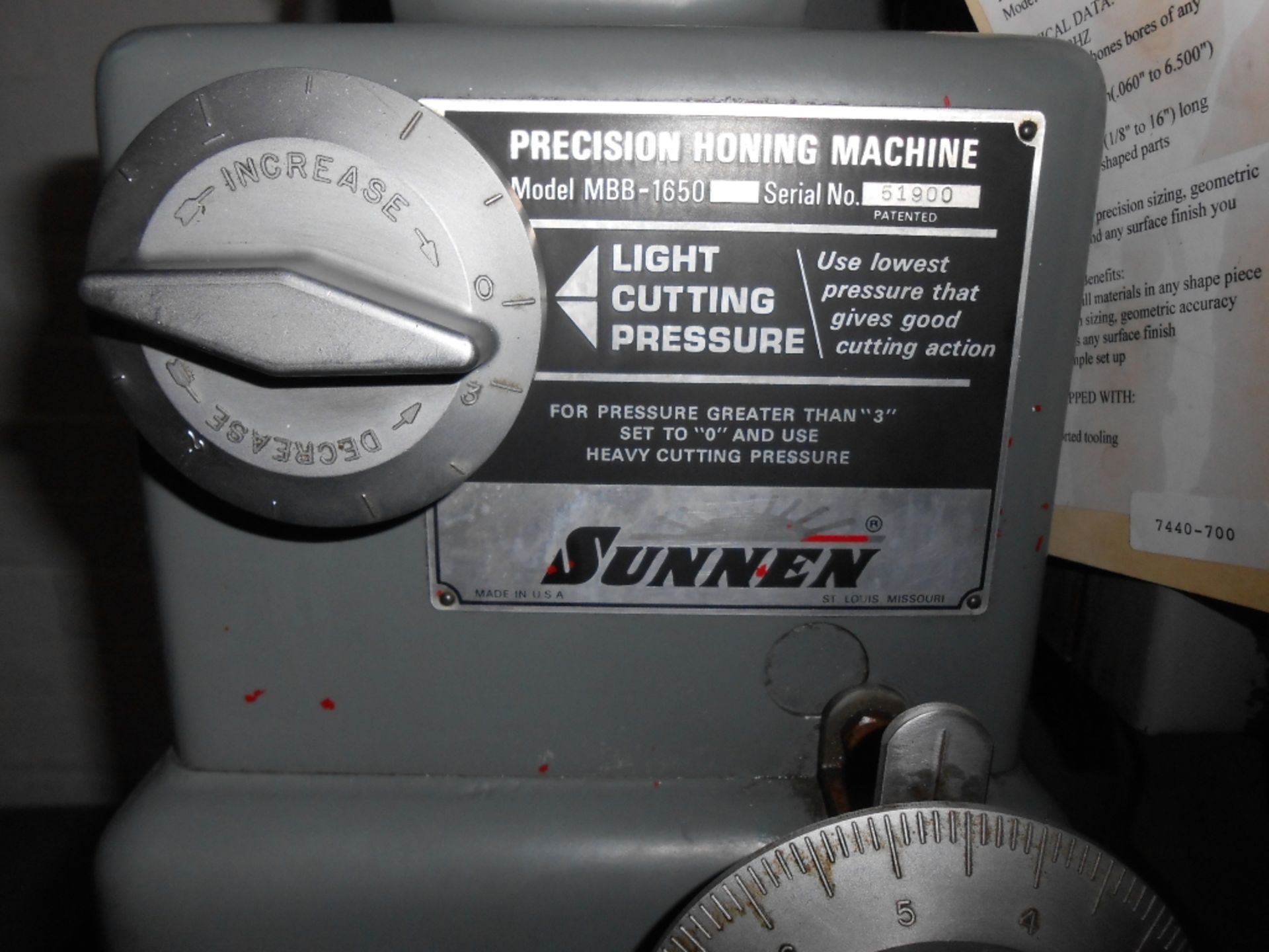 SUNNEN MDL. MBB-1650 PRECISION HONING MACHINE, PF150 FILTER, 220-440V / 3PH, 200-1600 RPM SPINDLE - Image 5 of 6