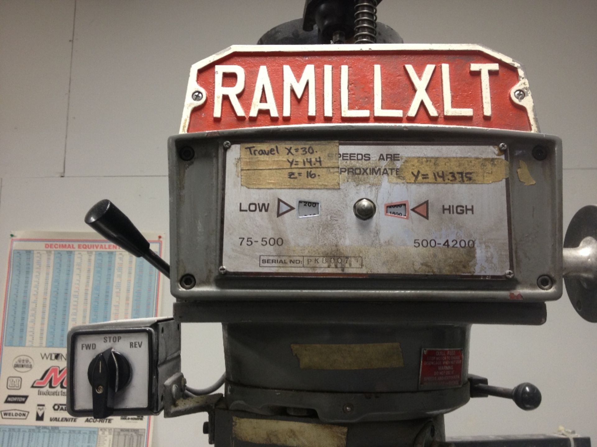 RAMILL MDL. XLT 3HP VERTICAL MILLING MACHINE, 220V / 3PH, 10" X 50" TABLE, DIGITAL READOUT, - Image 2 of 4