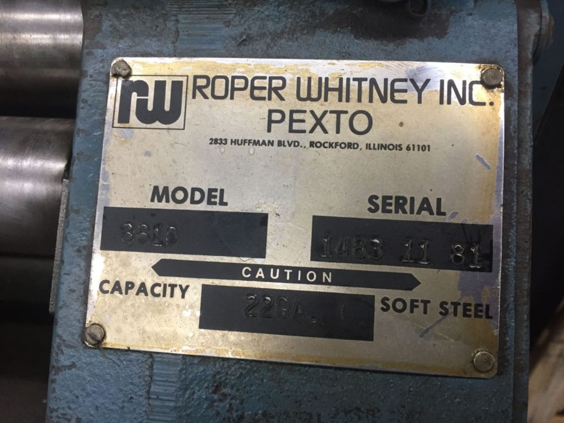 ROPER WHITNEY / PEXTO MDL. 381D 36" MANUALLY OPERATED SHEET METAL ROLLER, 22-GAUGE - Image 5 of 5