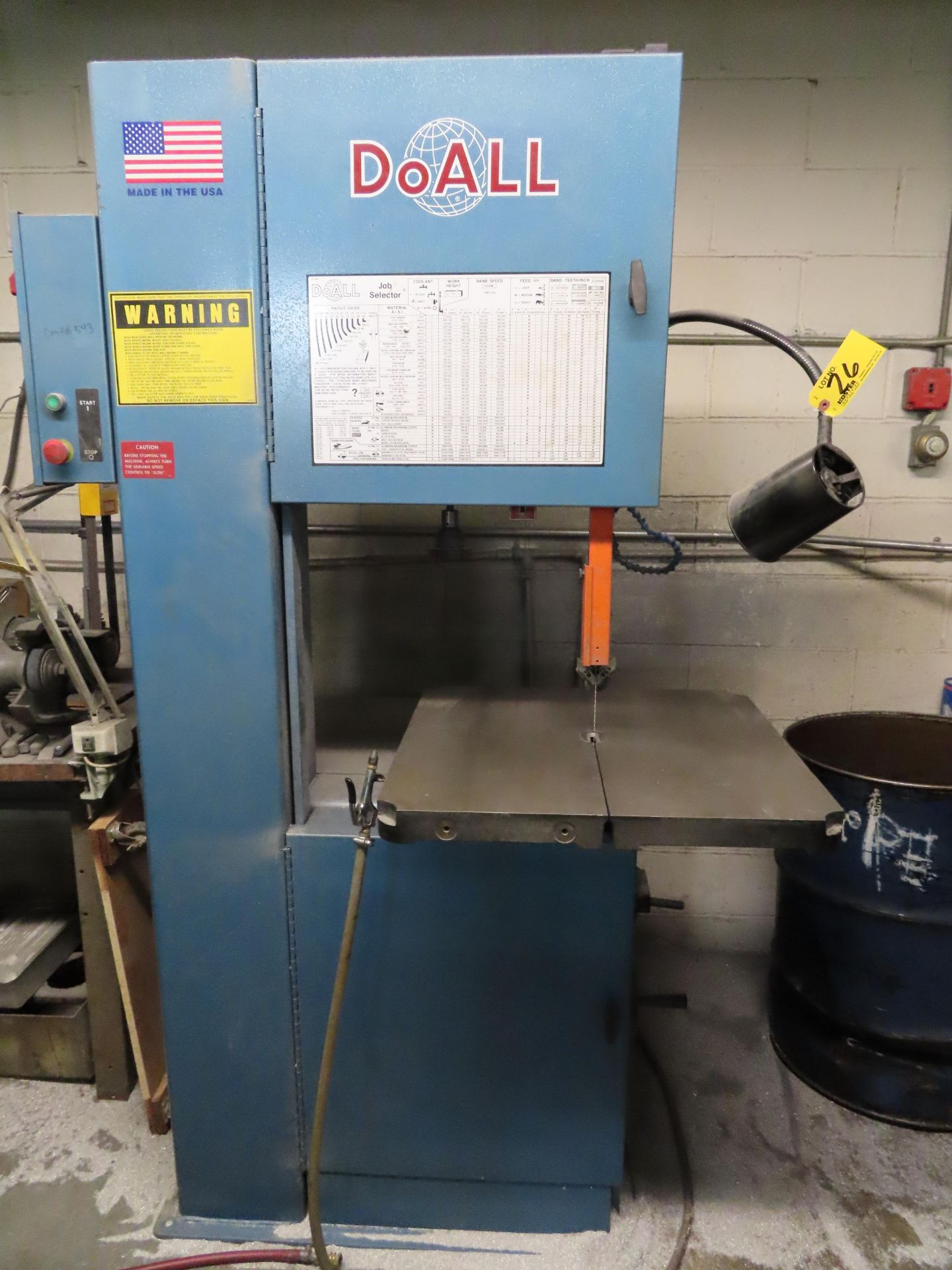 DoALL MDL. 2013V VERTICAL BANDSAW, 55-5200 RPM, 26" X 26" TILTING TABLE, S/N: 571-04182