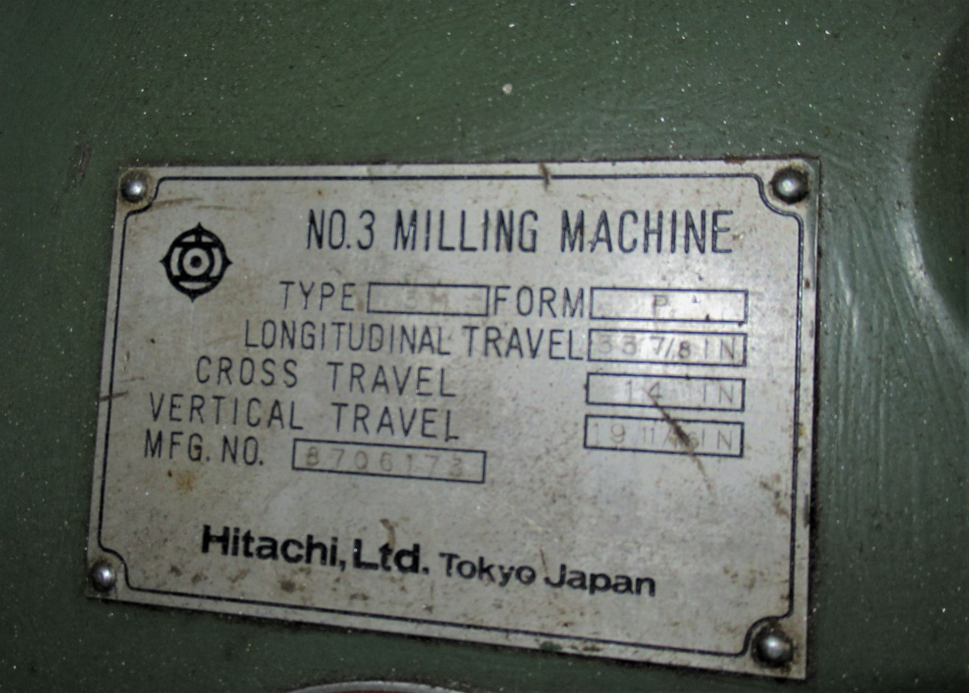 HITACHI MDL. 3M HORIZONTAL MILL, WITH 14" X 63" TABLE, 33-7/8" LONGITUDINAL TRAVEL, 14" CROSS - Image 10 of 10
