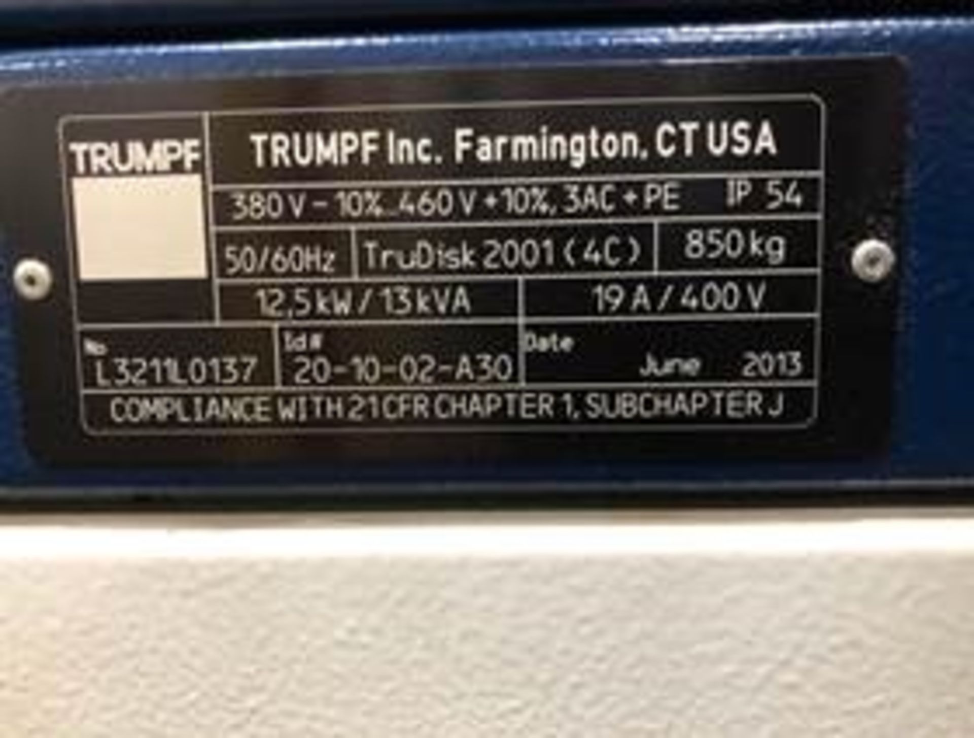 Trumpf TruDisc 2001 (4C) Laser, 12.5KW/13KVA, #L331L0137 - Image 2 of 2