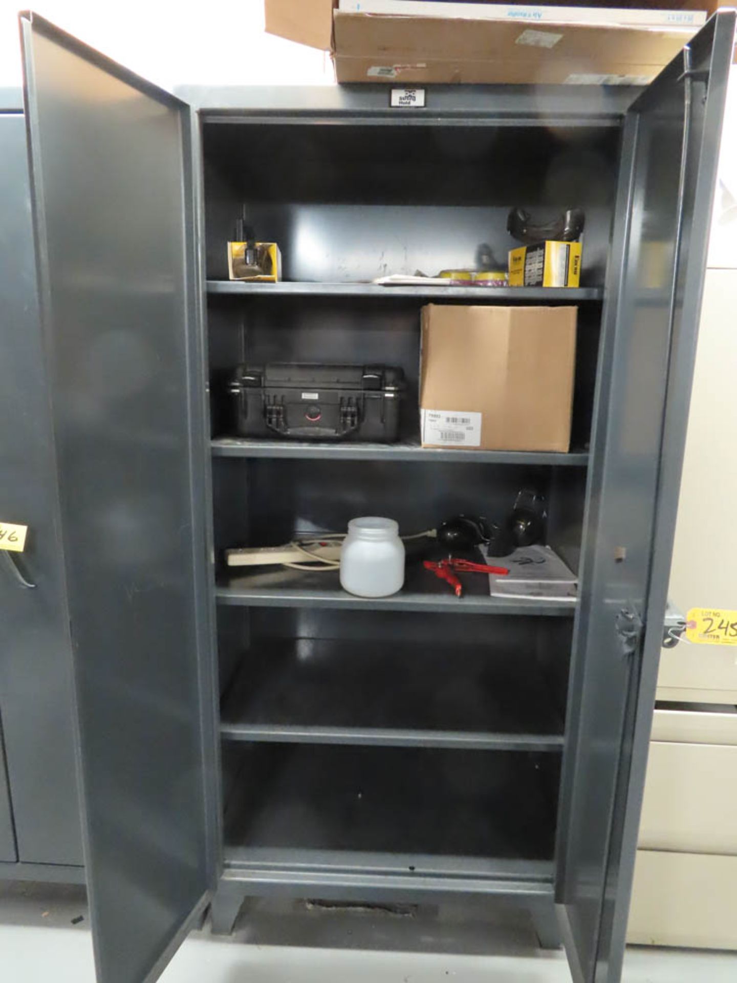 STRONG HOLD HEAVY DUTY 2-DOOR STEEL CABINET WITH CONTENTS