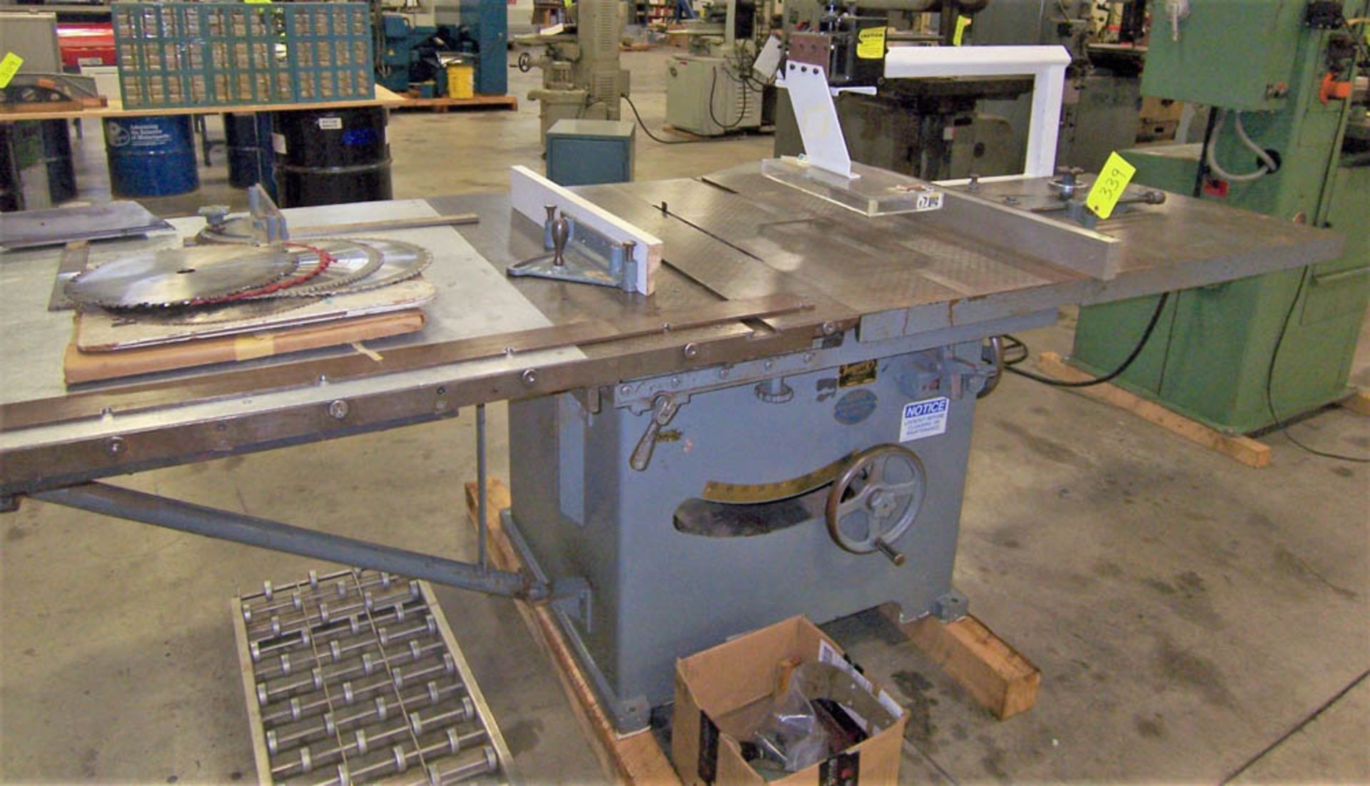 TANNEWITZ MDL. XJS APPROXIMATELY 20" TABLE SAW, WITH ASSORTED SAW BLADES, OVERHEAD GUARD, S/N: - Image 2 of 3