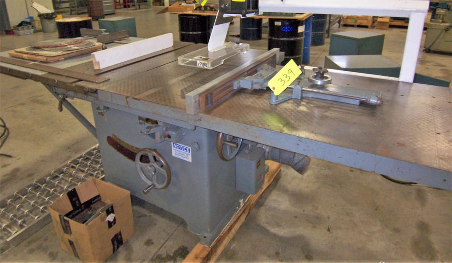 TANNEWITZ MDL. XJS APPROXIMATELY 20" TABLE SAW, WITH ASSORTED SAW BLADES, OVERHEAD GUARD, S/N: - Image 3 of 3