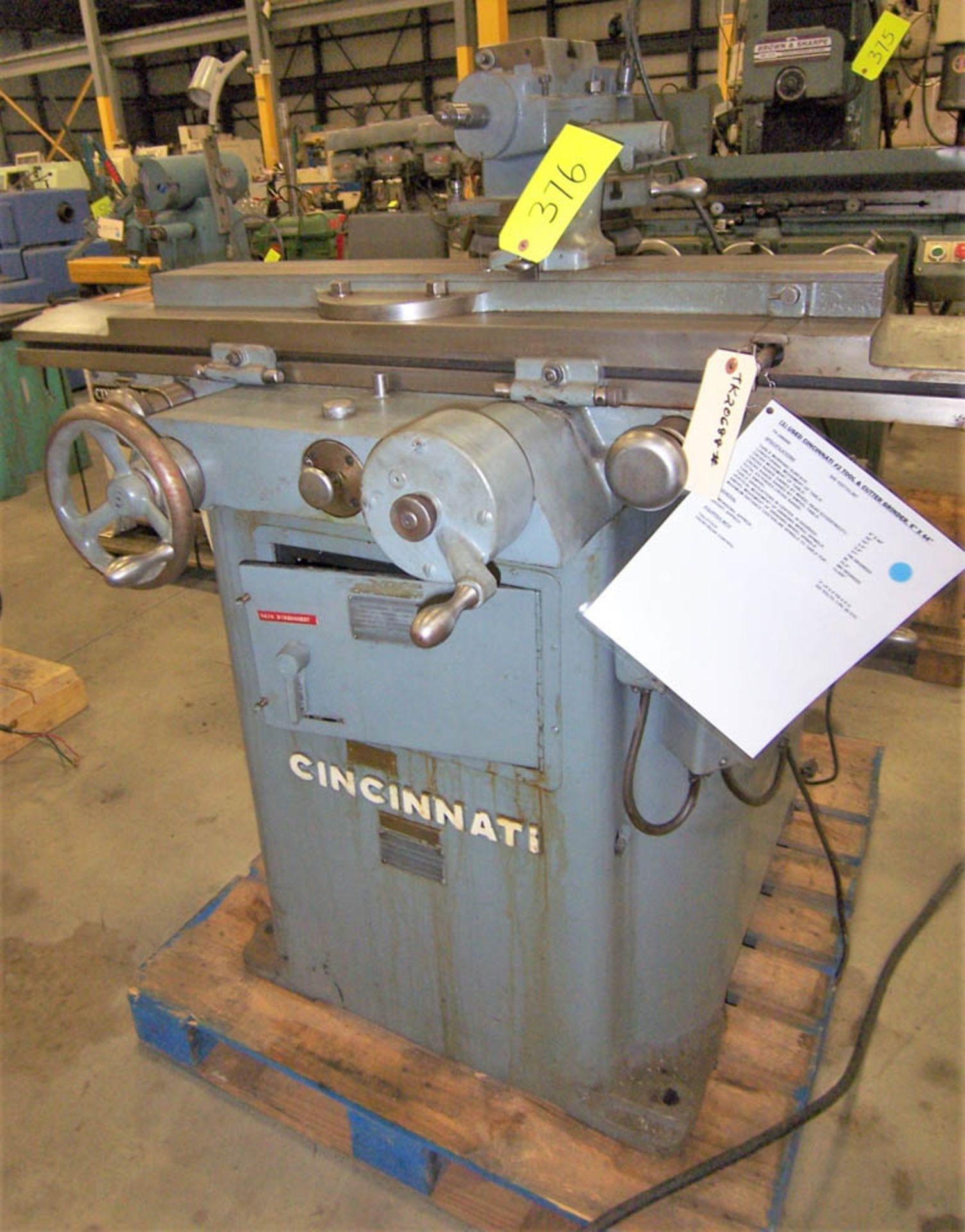 CINCINNATI #2 TOOL & CUTTER GRINDER, 6" X 44" TABLE WORKING SURFACE, LONGITUDINAL MOVEMENT OF TABLE: - Image 2 of 2