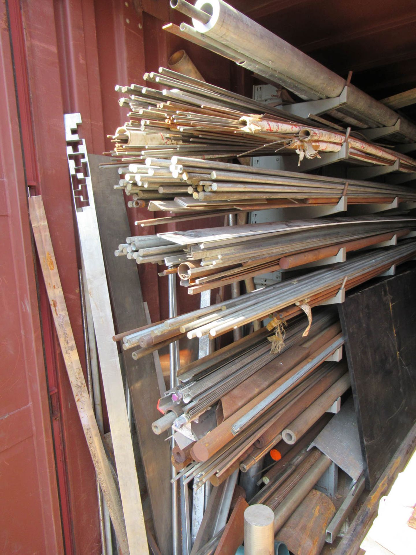 RACK WITH ASSORTED ROUNDS, TUBE, SQUARE ROD, RIGHT ANGLE, PIPE, ETC. (NO CONTAINER)