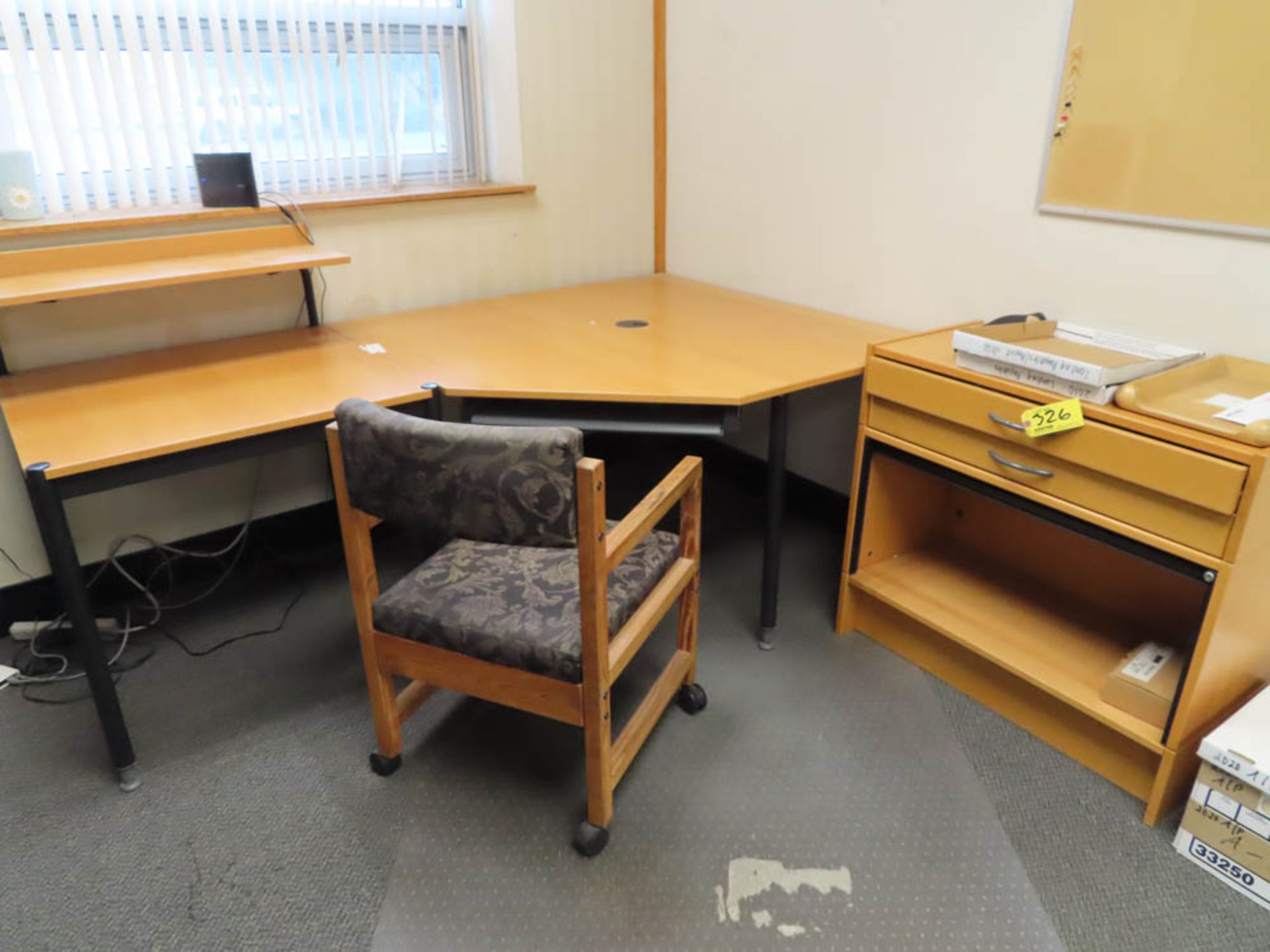 CONTENTS OF CORNER DESK, CHAIR, CABINET