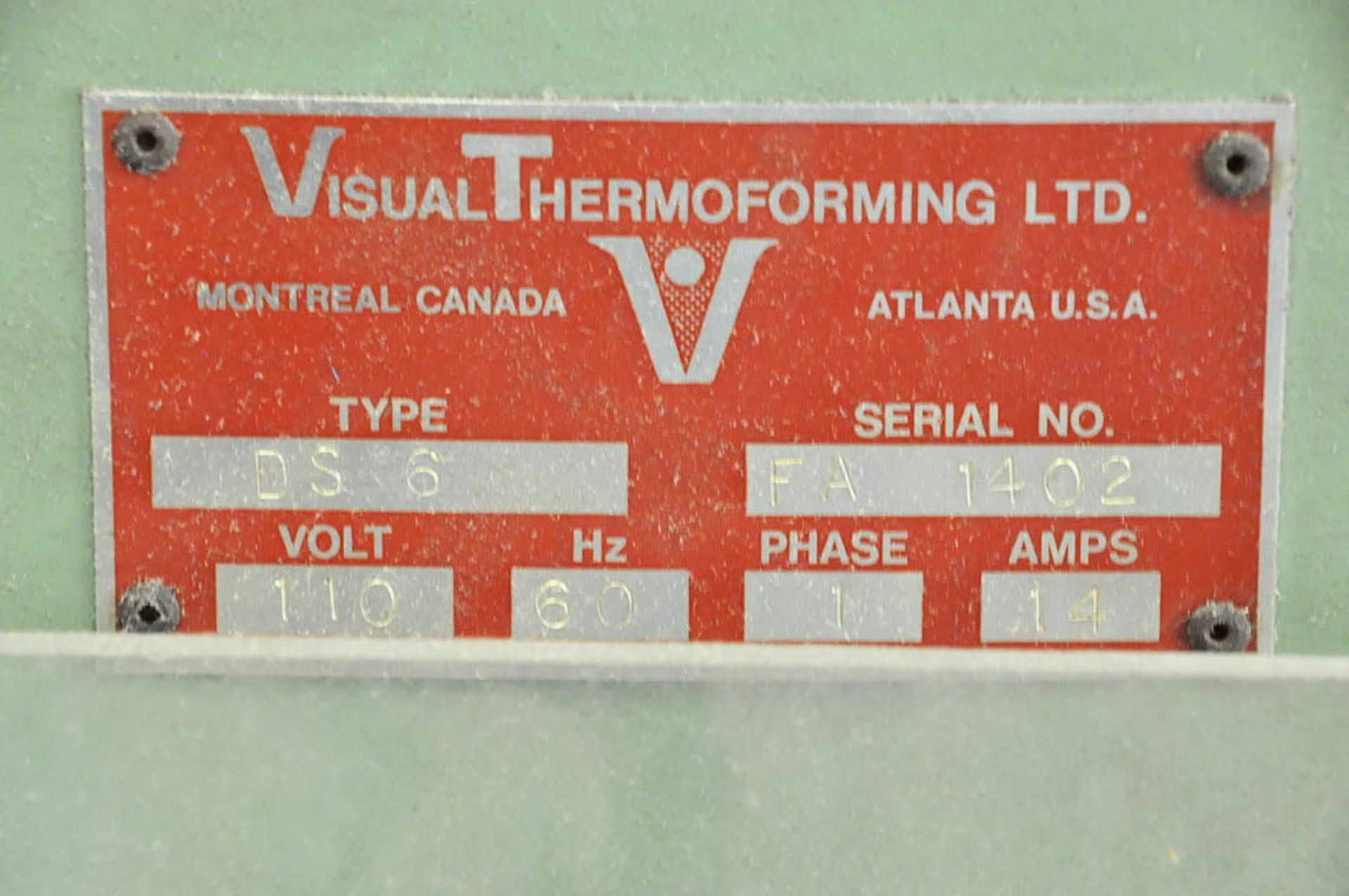 VISUAL THERMOFORMING LTD TYPE DS 6, 6-STATION INDEXING THERMOFORMING MACHINE, S/N:FA1402, WITH 48" - Image 4 of 4