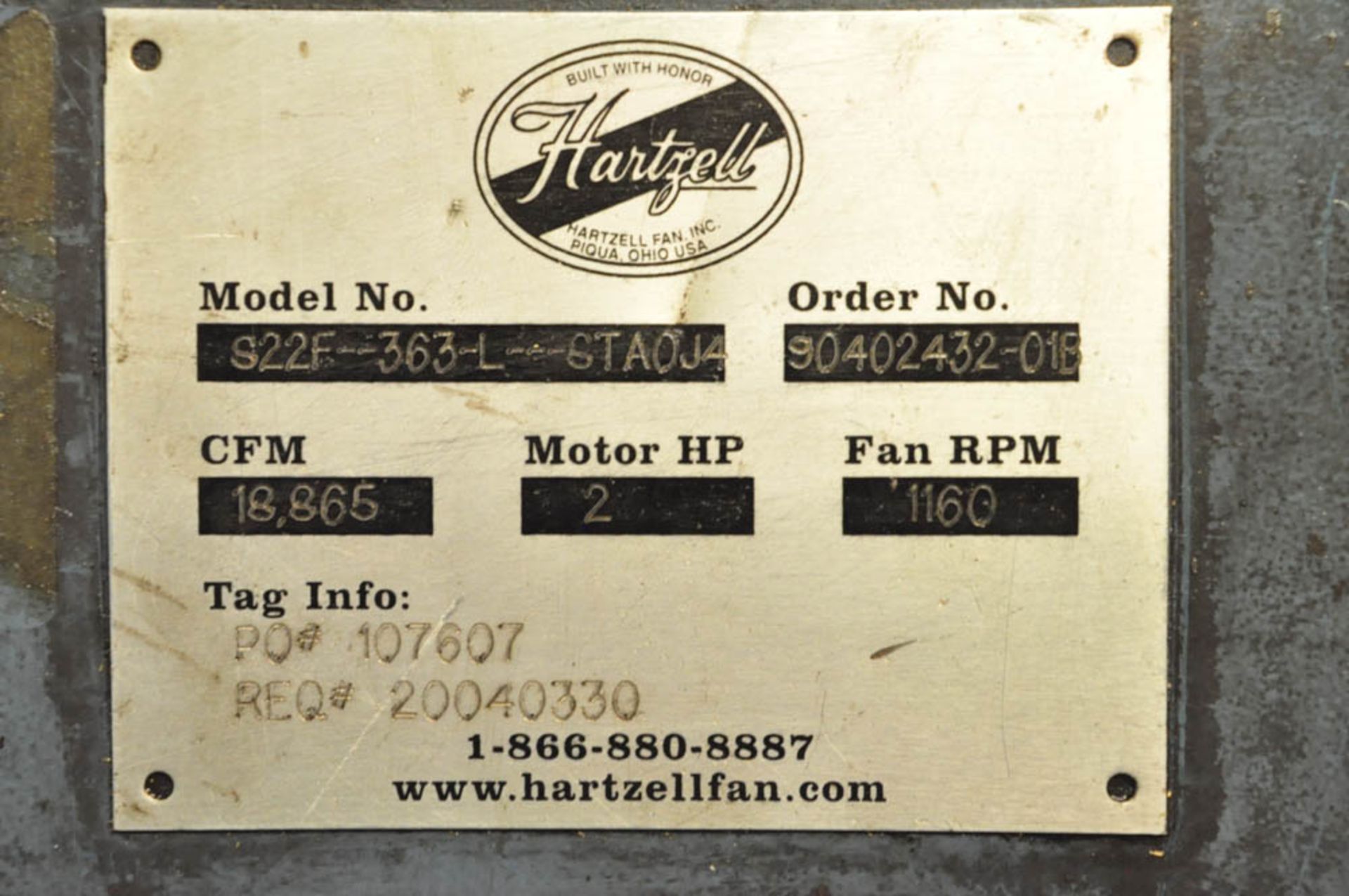 HARTZELL 36" PORTABLE DRUM FAN, S/N:S22F-363-L-STA0J4, THREE PHASE - Image 2 of 2