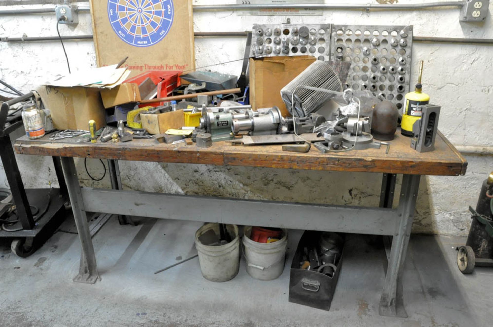 BENCH WITH 5C COLLETS, COLLET INDEXERS, DEMAGNETIZER, AND MISCELLANEOUS