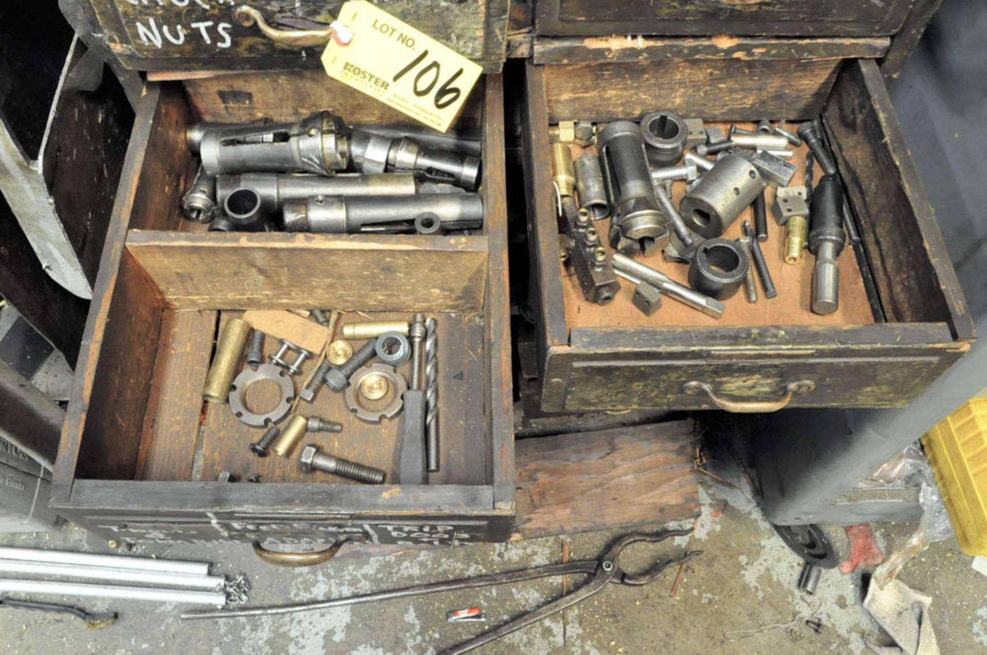 BENCH WITH VISE, ORGANIZER CABINET WITH MAINTENANCE HARDWARE, CUTOFF SAW, ETC. - Image 6 of 7