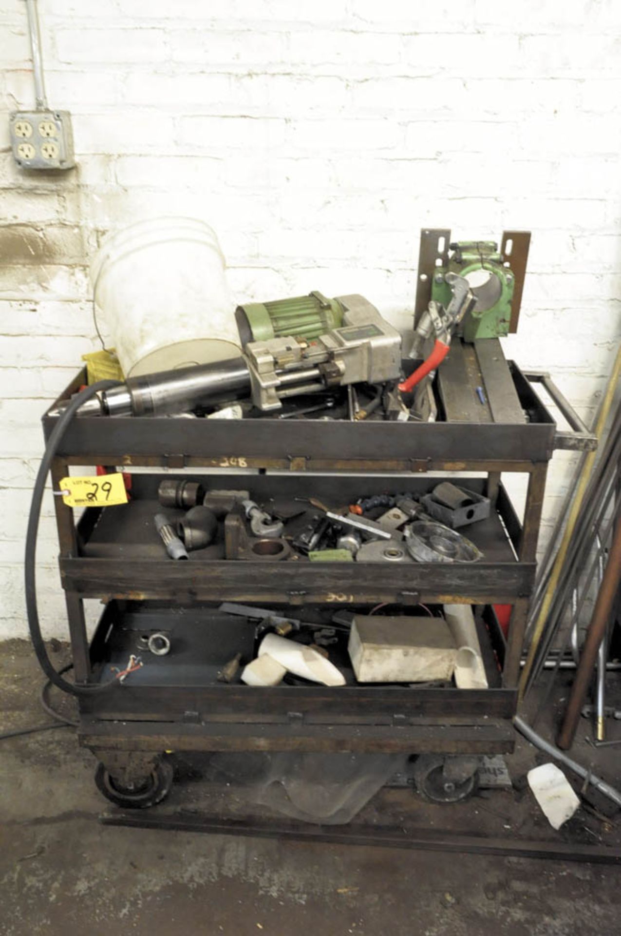 CART WITH DRILL HEAD AND PARTS CONTENTS