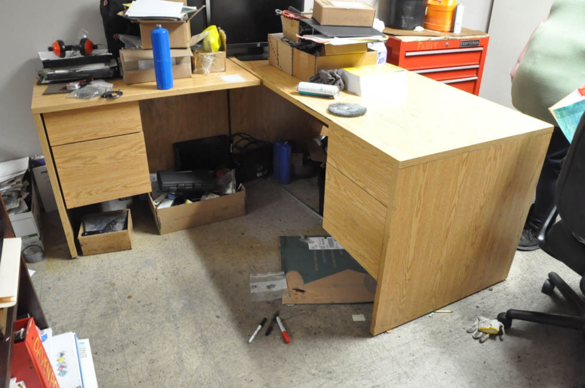 (1) 4-DRAWER LATERAL FILE, (3) DESKS, (3) CHAIRS, AND (1) 4-DRAWER FILE CABINET, (CONTENTS NOT - Image 2 of 6
