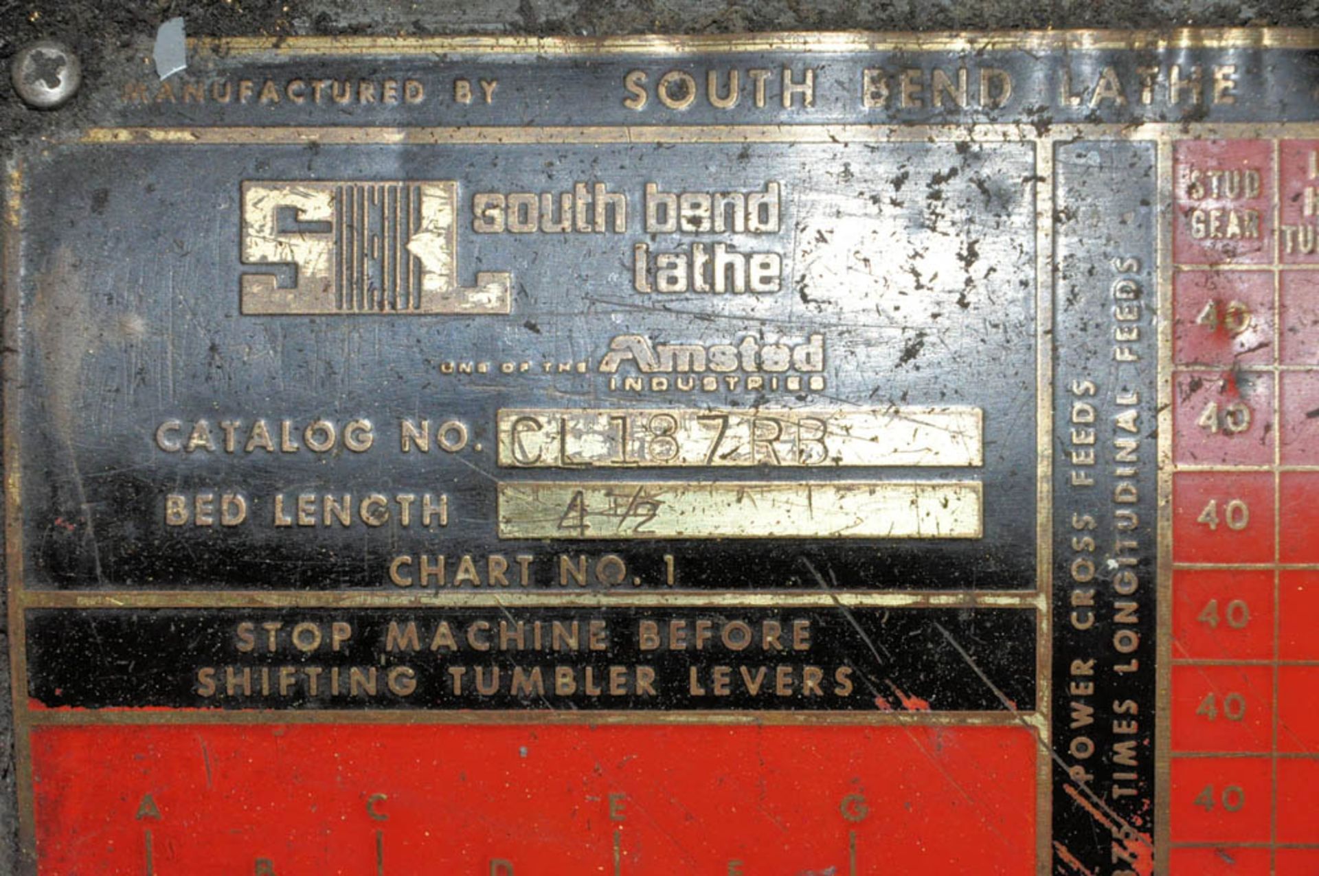 SOUTH BEND CAT. NO. CL187RR, BELT DRIVEN LATHE, 6" 3-JAW CHUCK, STANDARD TOOL POST, TAIL STOCK, - Image 7 of 7