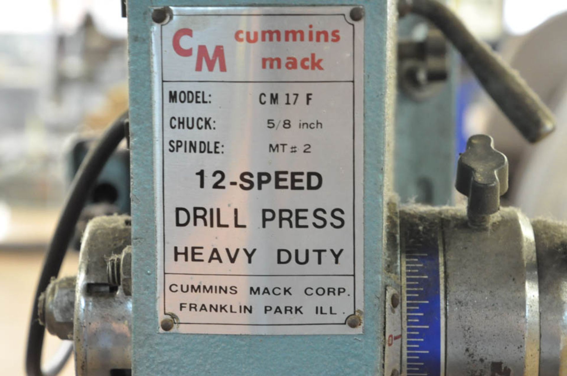 CUMMINS MACK MDL. CM 17 F, 13" FLOOR STANDING DRILL PRESS, S/N:N/A, 5/8" CHUCK, 11 1/2" DIAMETER - Image 3 of 3