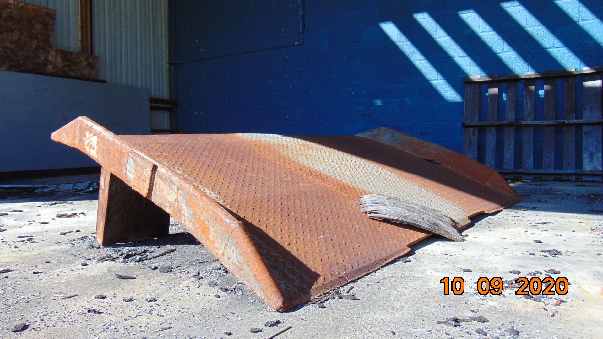 Assorted Steel Dock Plates (2 Near Rear Dock / 1 at Front Dock), (2) Assorted 8' & 12' Fiberglass Al