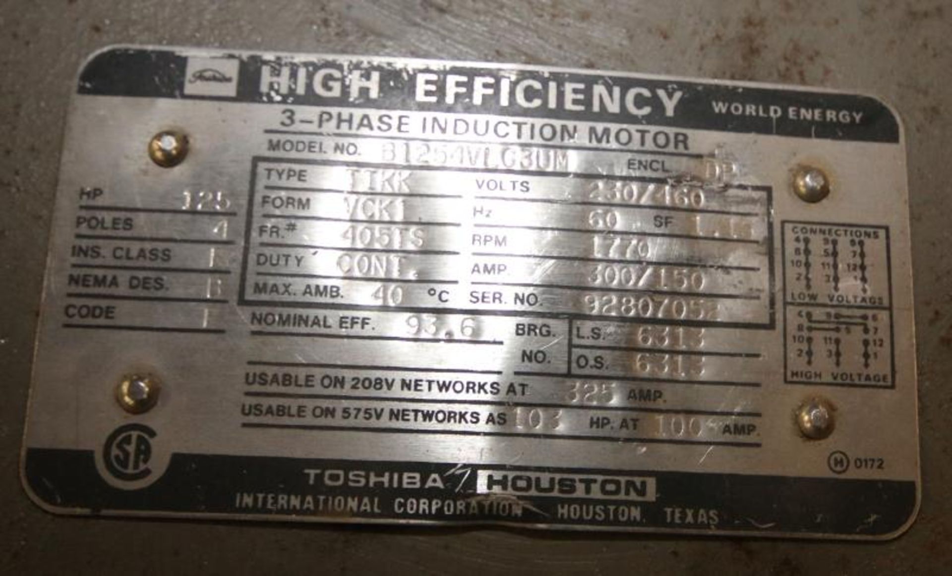 Toshiba 125 hp Motor, with 1770 rpm, Frame Size 405TS, 220 / 460V 3 Phase (Located Pittsburgh, - Image 2 of 2