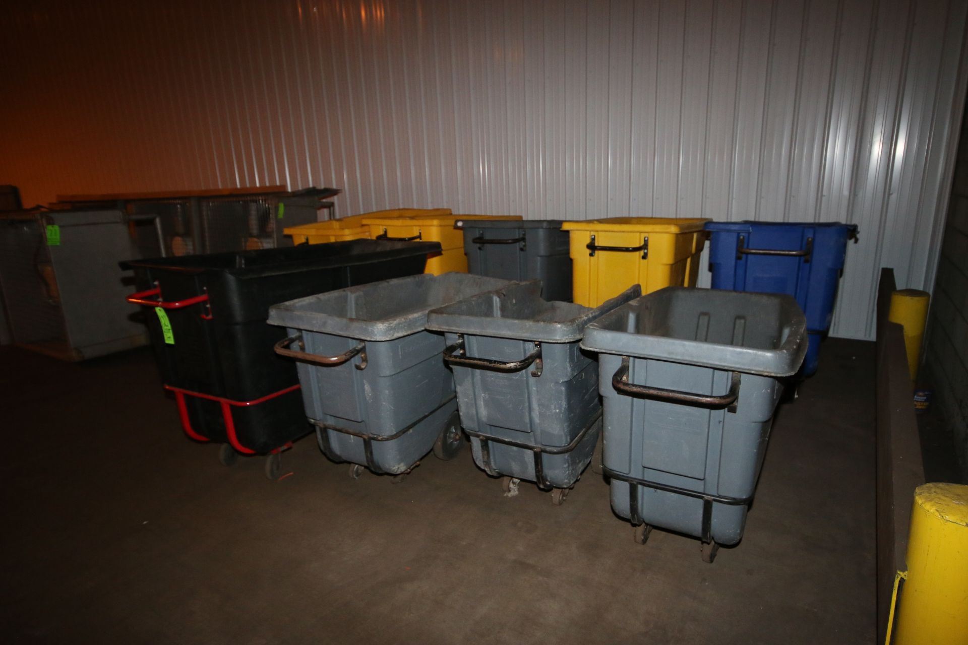 Assorted Plastic Portable Trash Dumpers, Assorted Sizes, Mounted on Portable Frames (LOCATED IN