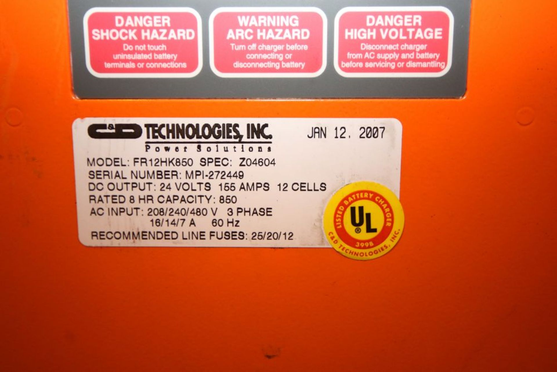 Ferro-Five 24-Volt Battery Charger, FR Series, M/N FR12HK850 (LOCATED IN BROCKPORT, N.Y.) & (CONTACT - Image 3 of 4