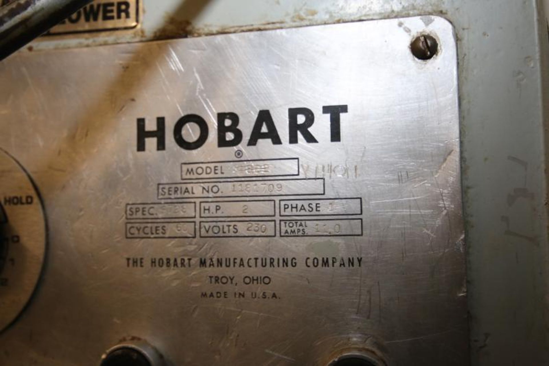 Hobart Dough Mixer, Model M302, SN 1181709, 2 hp, 230V 3 Phase, (Note: Bowl & Accessories Not - Image 5 of 5