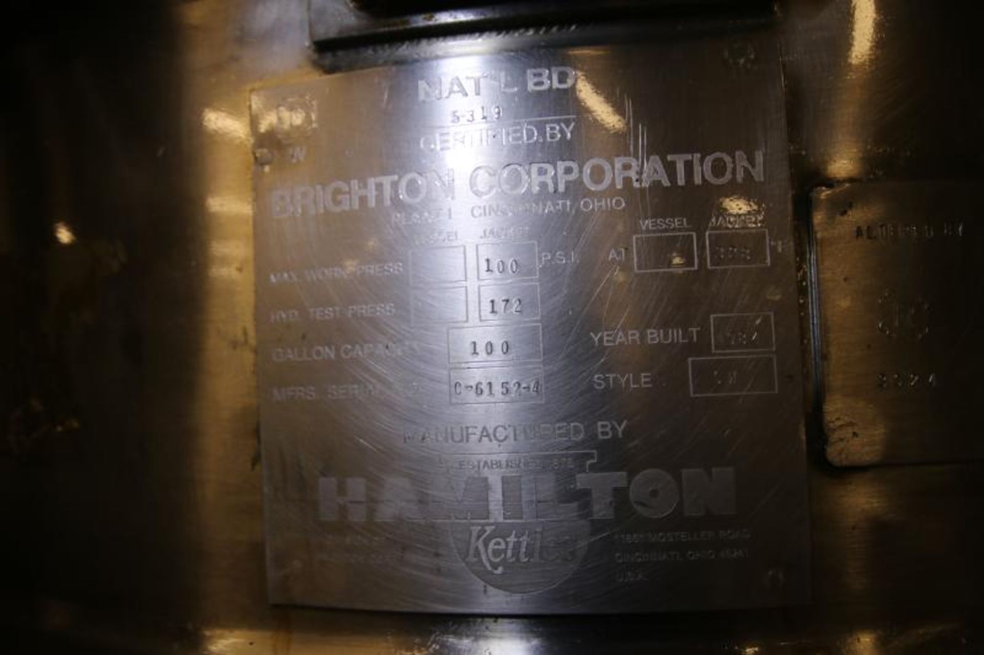 Hamilton 100 Gal. Jacketed S/S Kettle, SN C-6152-4, with 1 hp Scrape Surface Agitator, 230 - 460 - Image 10 of 10