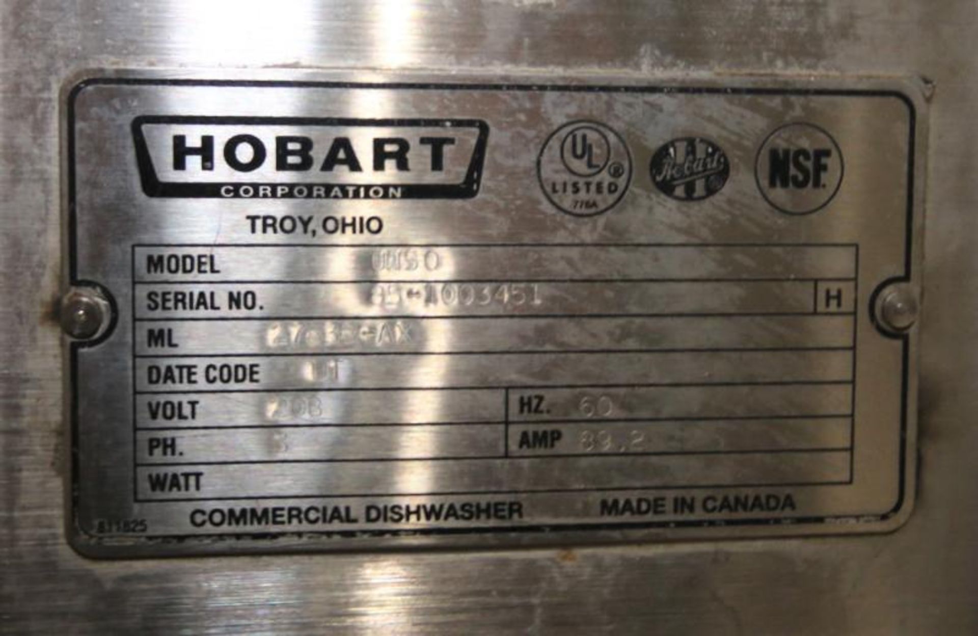 Hobart S/S Commercial Dish Washer, Model UW50, SN 85 - 1003451, - Image 2 of 2