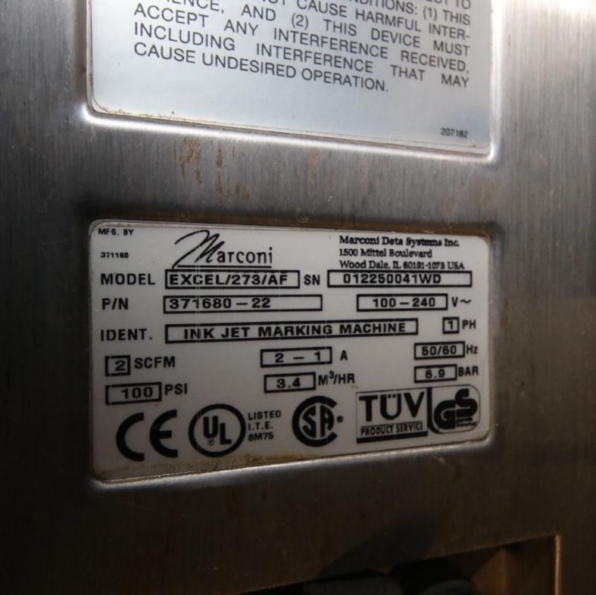 Video Jet Ink Jet Coder, Model EXCEL / 273 / AF, SN 012250041WD, with (2) Heads (Located at the - Image 5 of 5