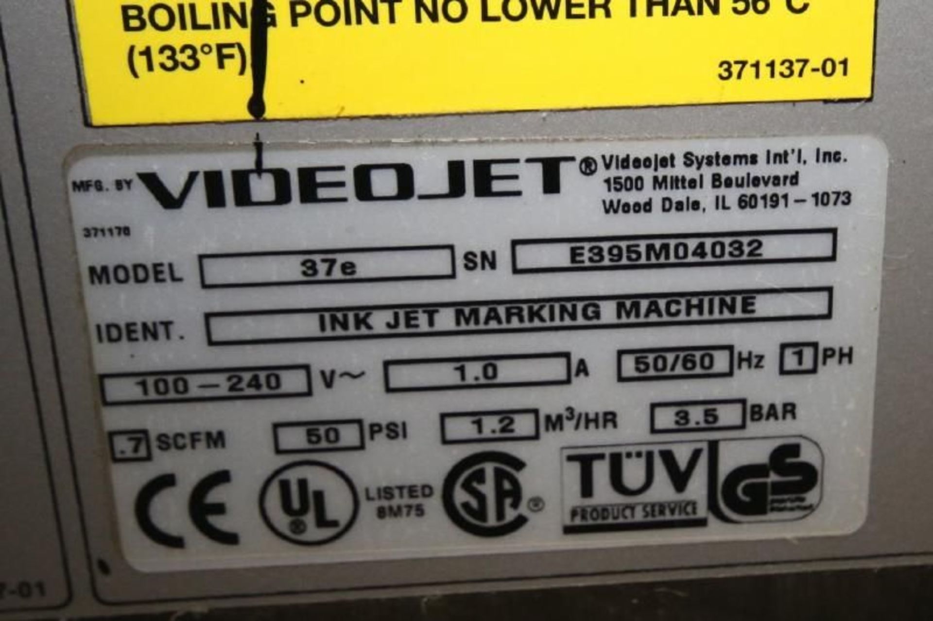 Video Jet Ink Jet Coder, Model 37E, SN E395M04032, Mounted on Portable Stand with Head (Located at - Image 5 of 5